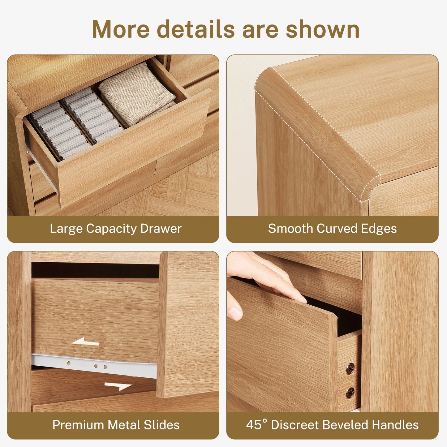 Wood 9 Drawer Dresser For Bedroom With Curved Profile Design