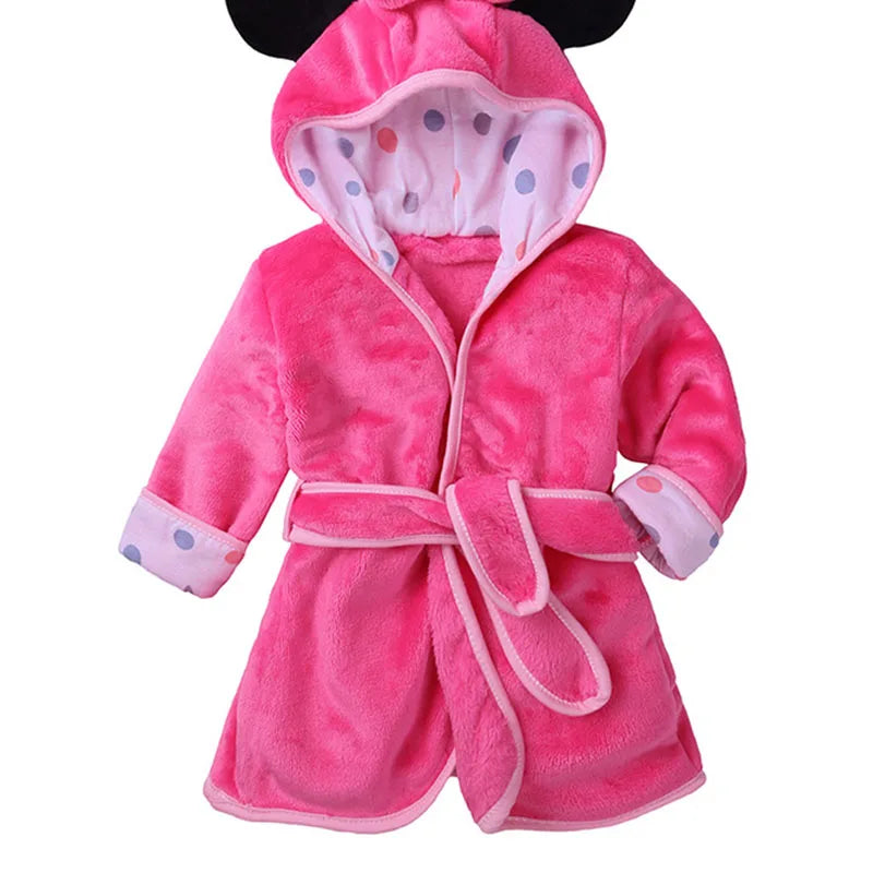 Cartoon Print Soft Fleece Kids Bathrobe Warm Unisex Sleepwear