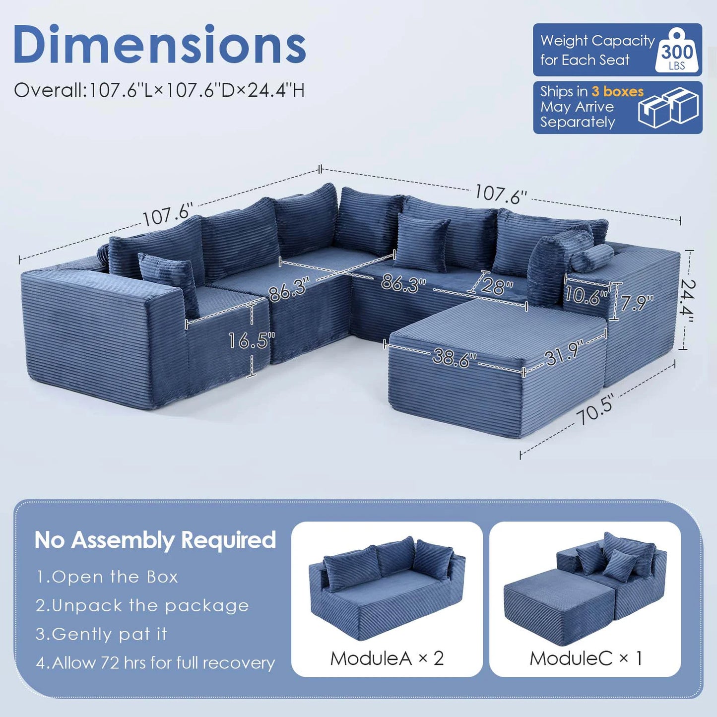 Redlife Boneless Couch With Ottoman Modular Sectional Sofa