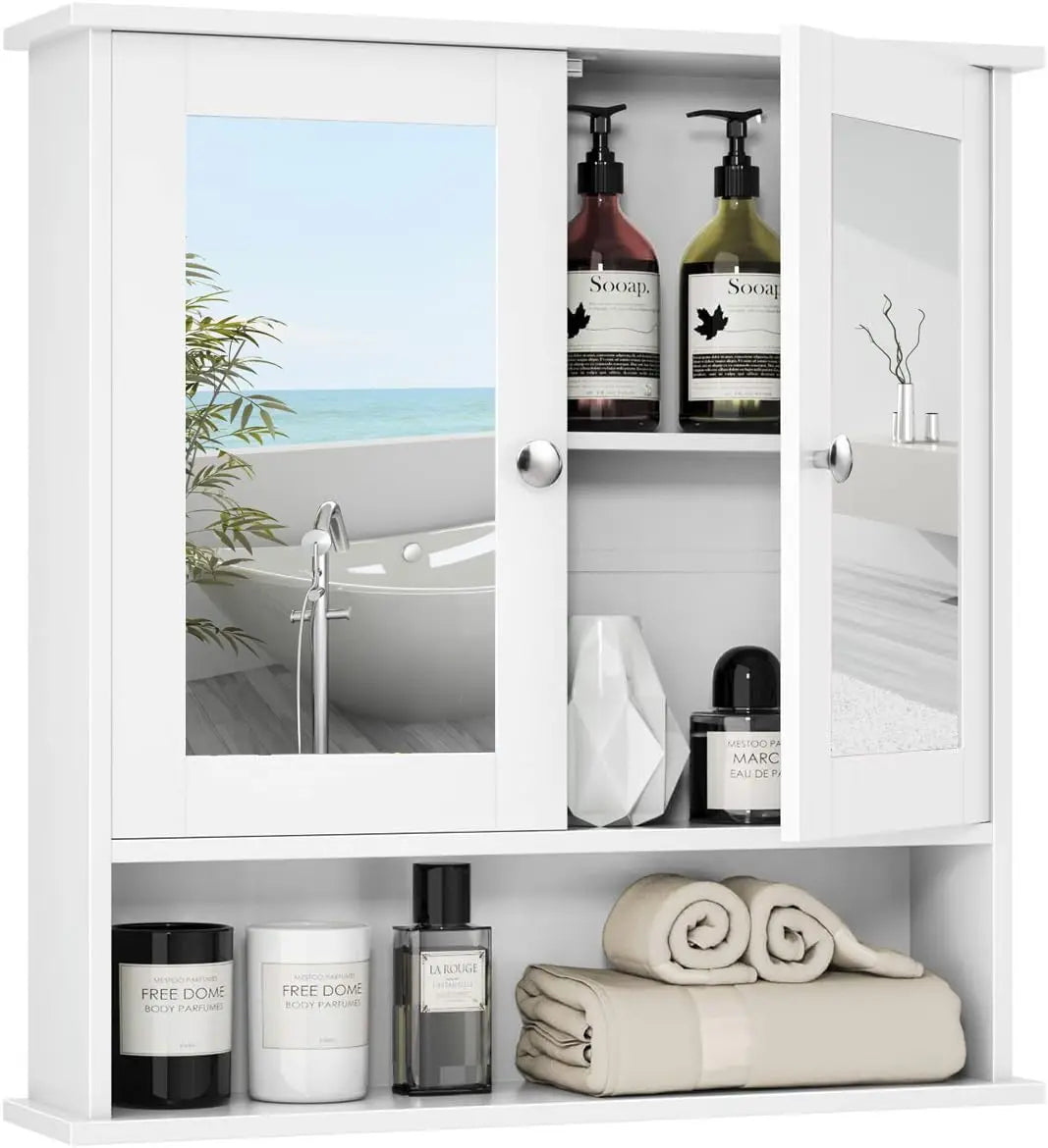 XIUWO Bathroom Medicine Cabinet With Mirrored Doors And Adjustable Shelf