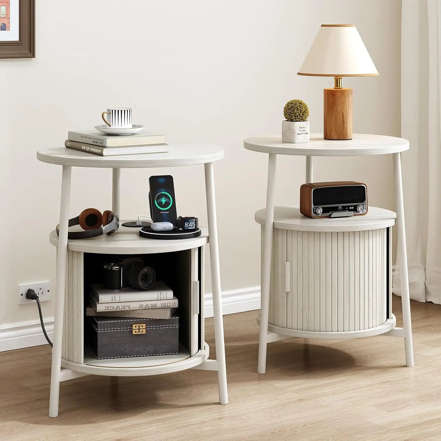 Onbrill Fluted Round End Tables 2 Pack Living Room