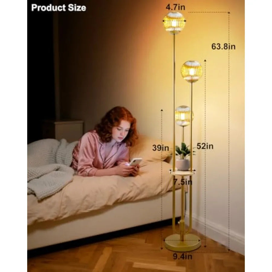 Glass Floor Lamp With Shelf, Dimmable, Mid Century Modern Style