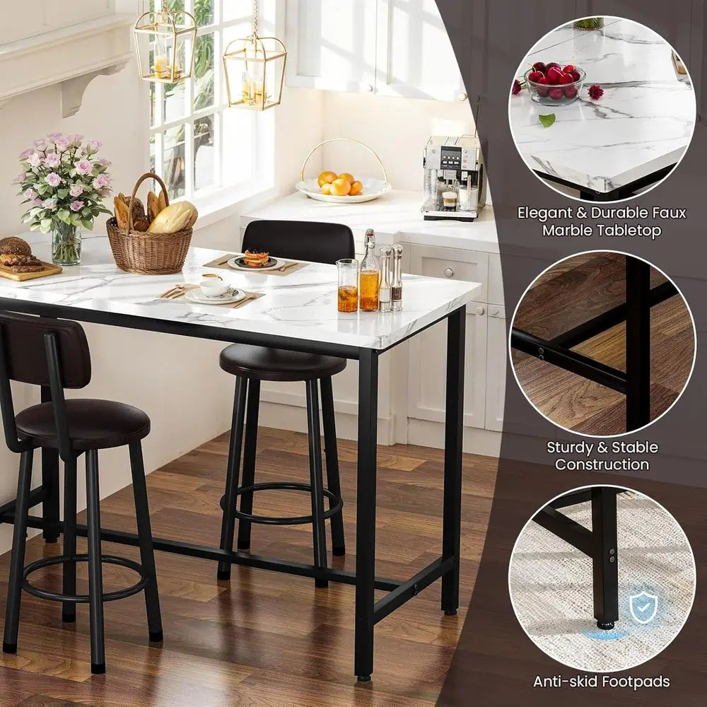 Three-Piece Dining Table Set With PU Leather Chairs For Pub