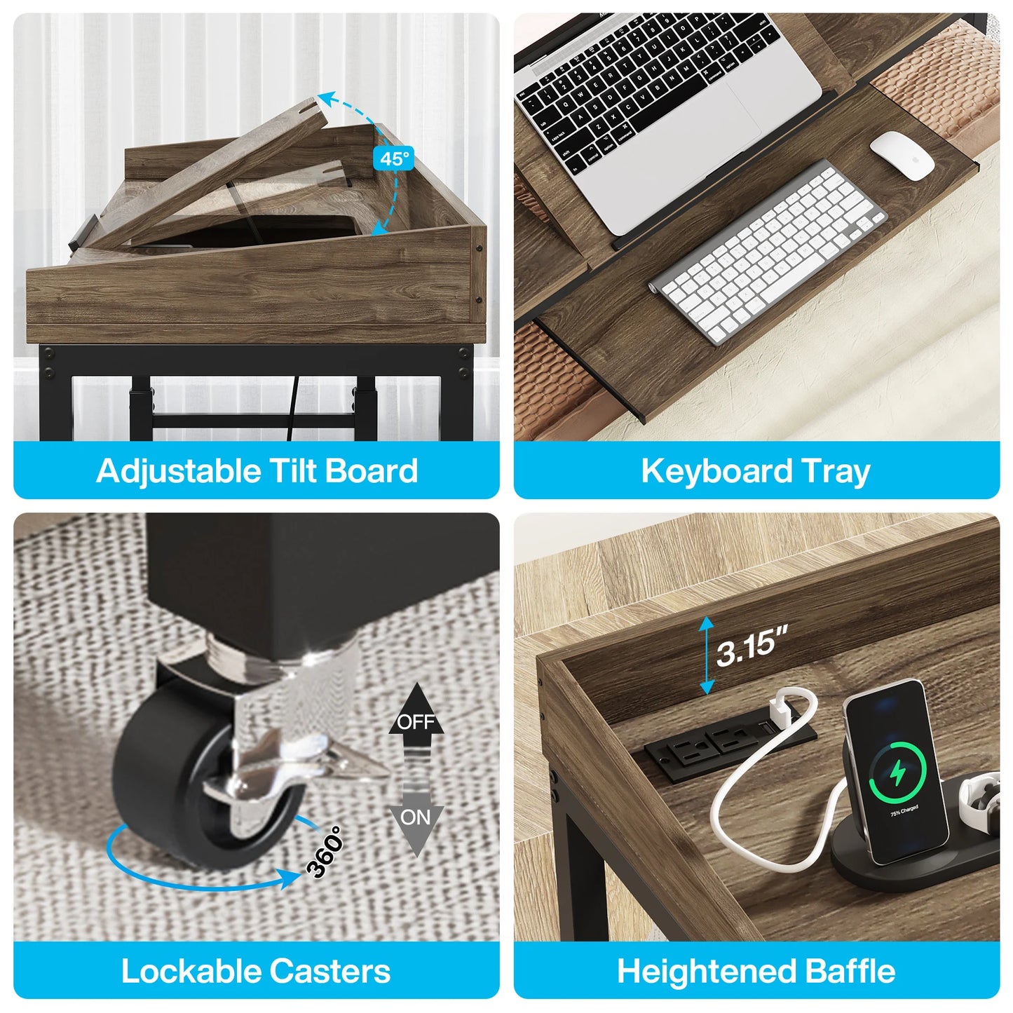 Tribesigns Overbed Table With Wheels And Adjustable Tilt Stand