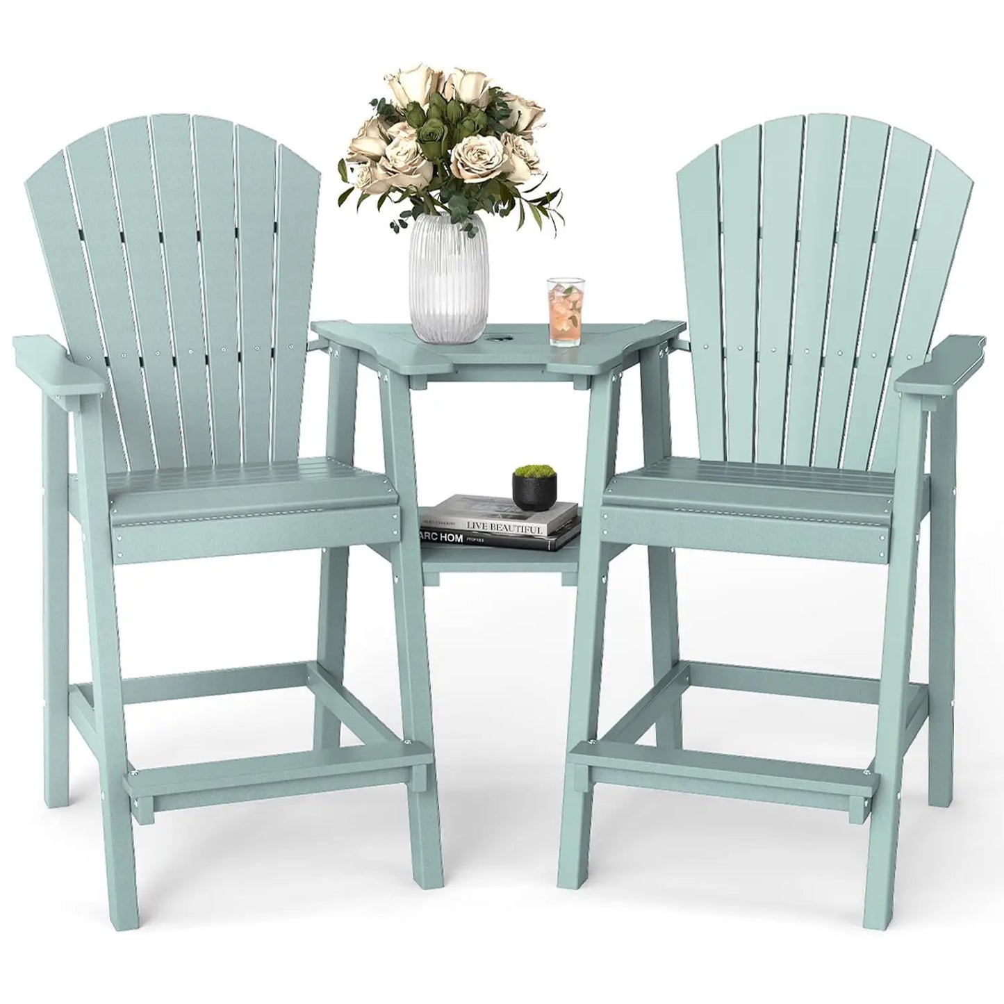 Tall Adirondack Chair Set Of Two With Bar Height Double Connecting Tray Outdoor
