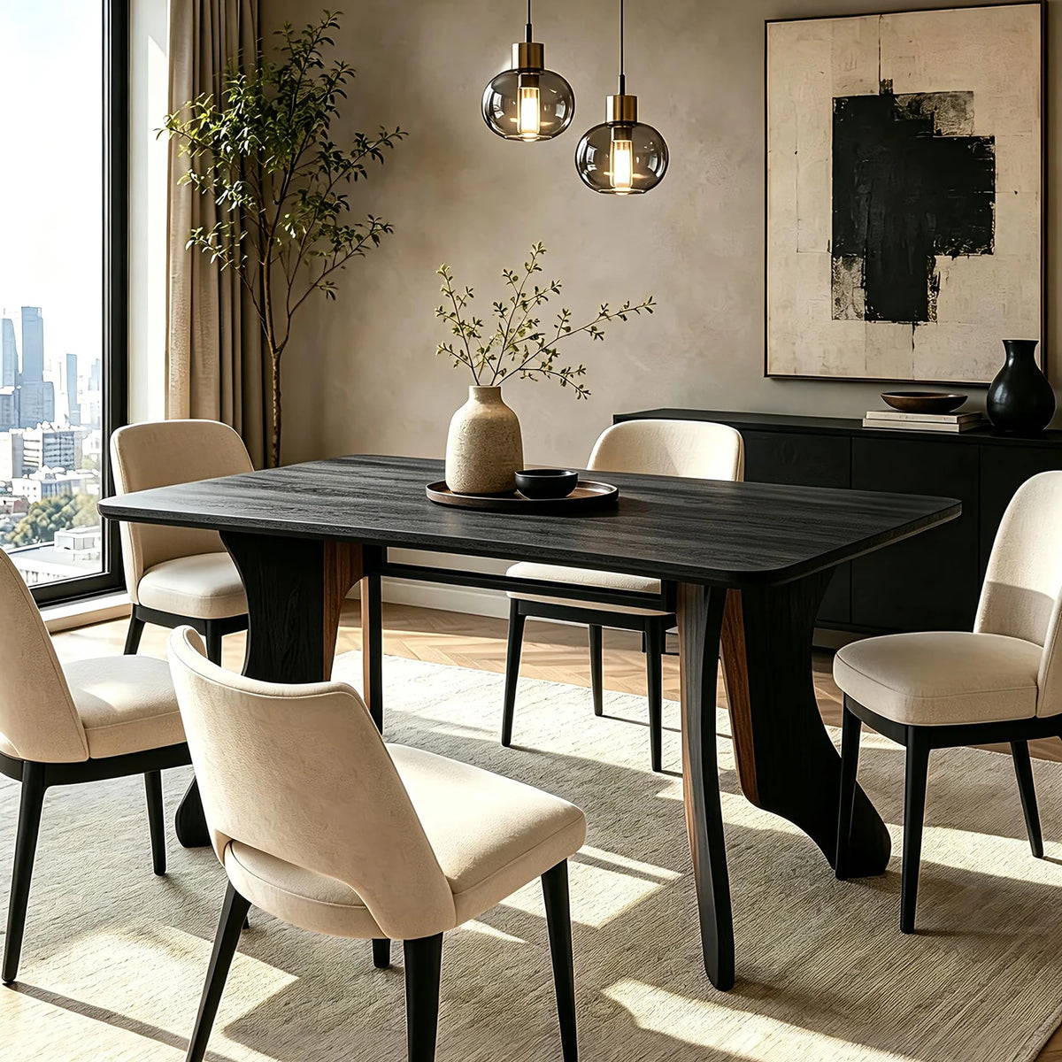 HiMISS Modern Farmhouse Dining Table With Antler Legs