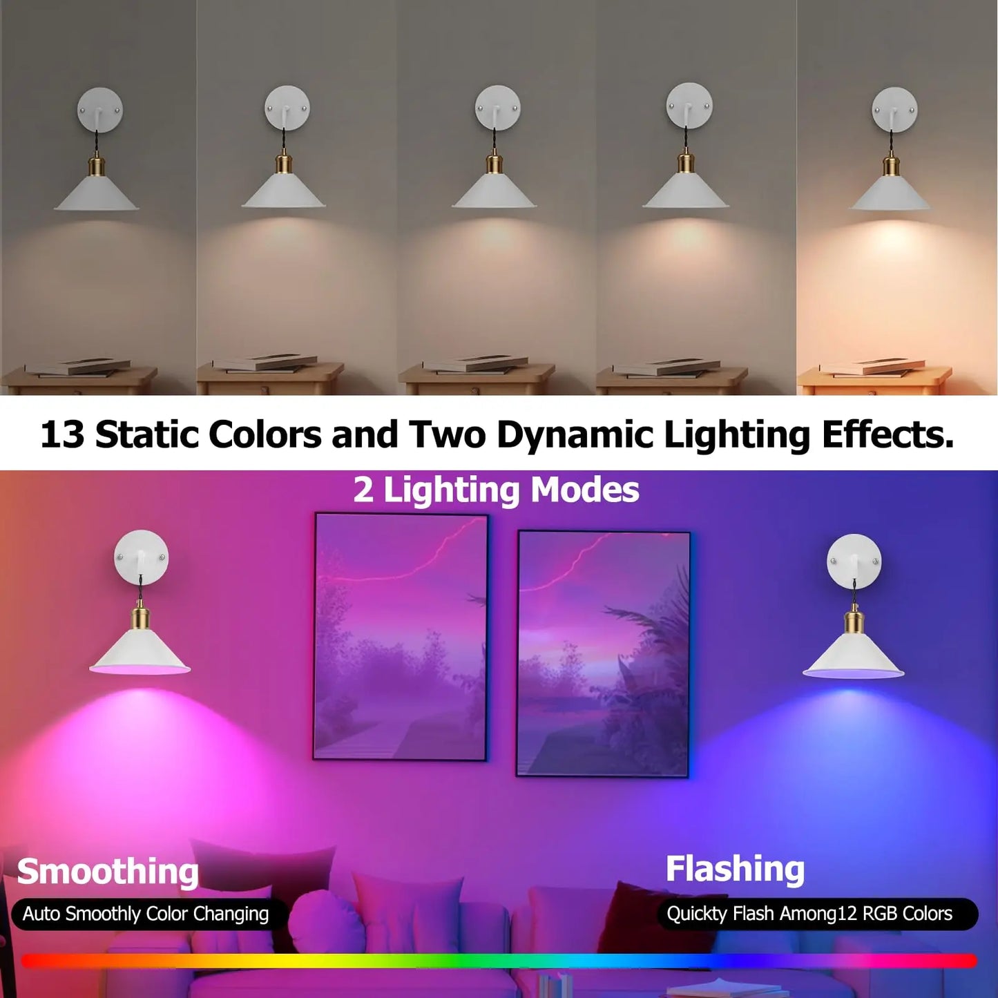Prtiloud Set Of Two Dimmable Remote Control Wall Sconces