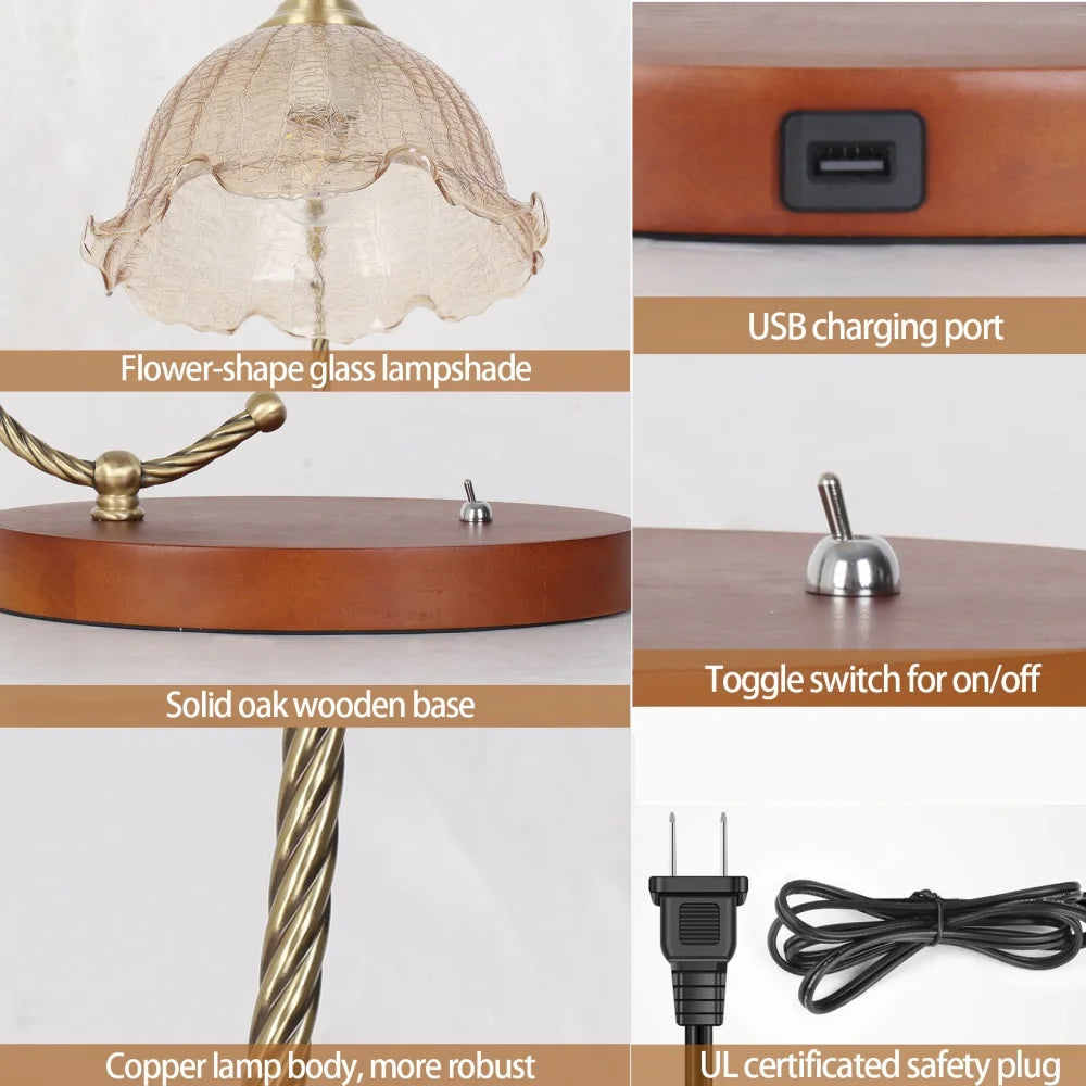 Modern Gold Glass Flower Desk Lamp With Bulbs