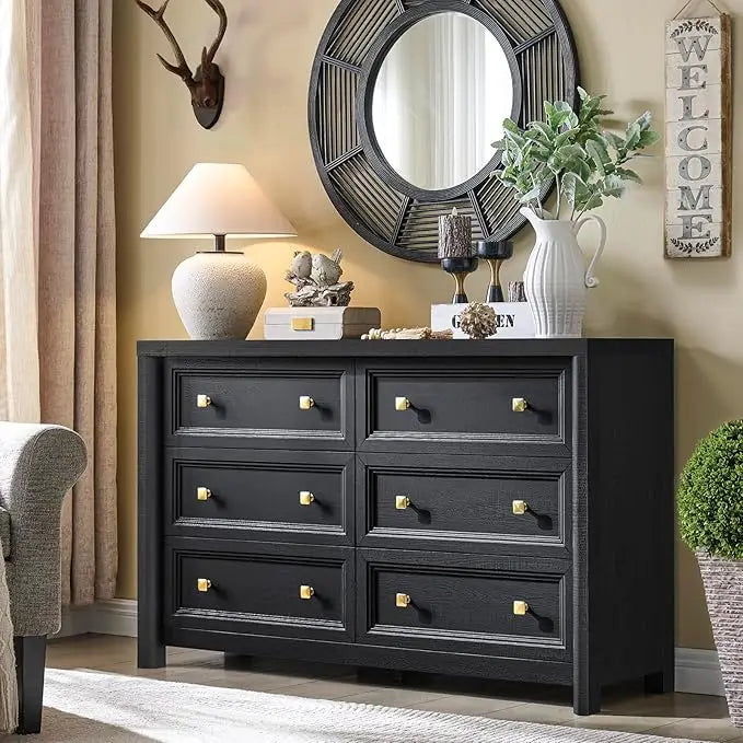 Farmhouse Six-Drawer Dresser For Bedroom Solid Wood