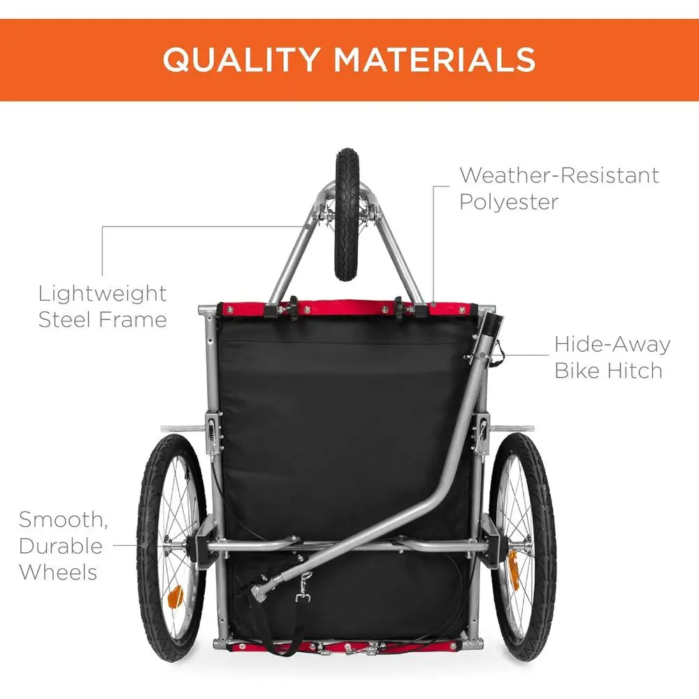 Premium Dog Bike Trailer And Pet Stroller With Hitch Support