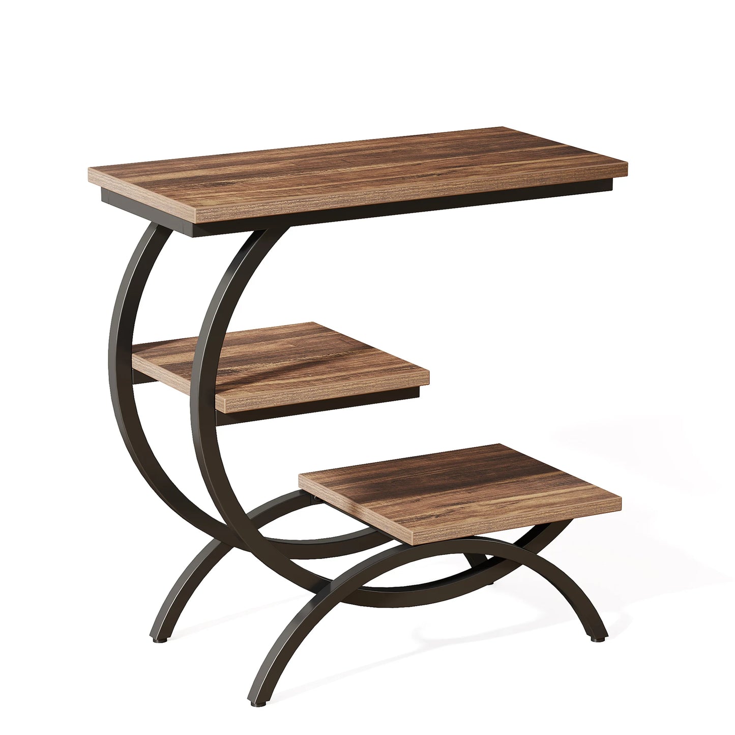 Tribesigns C Shaped End Table Industrial 3 Tier With Storage Shelves