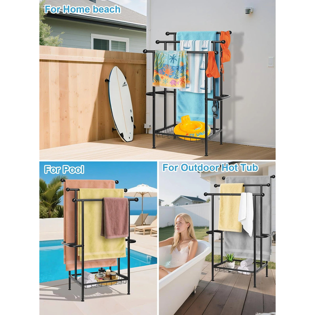 Three Tier Stainless Steel Freestanding Towel Rack With Dual Bars