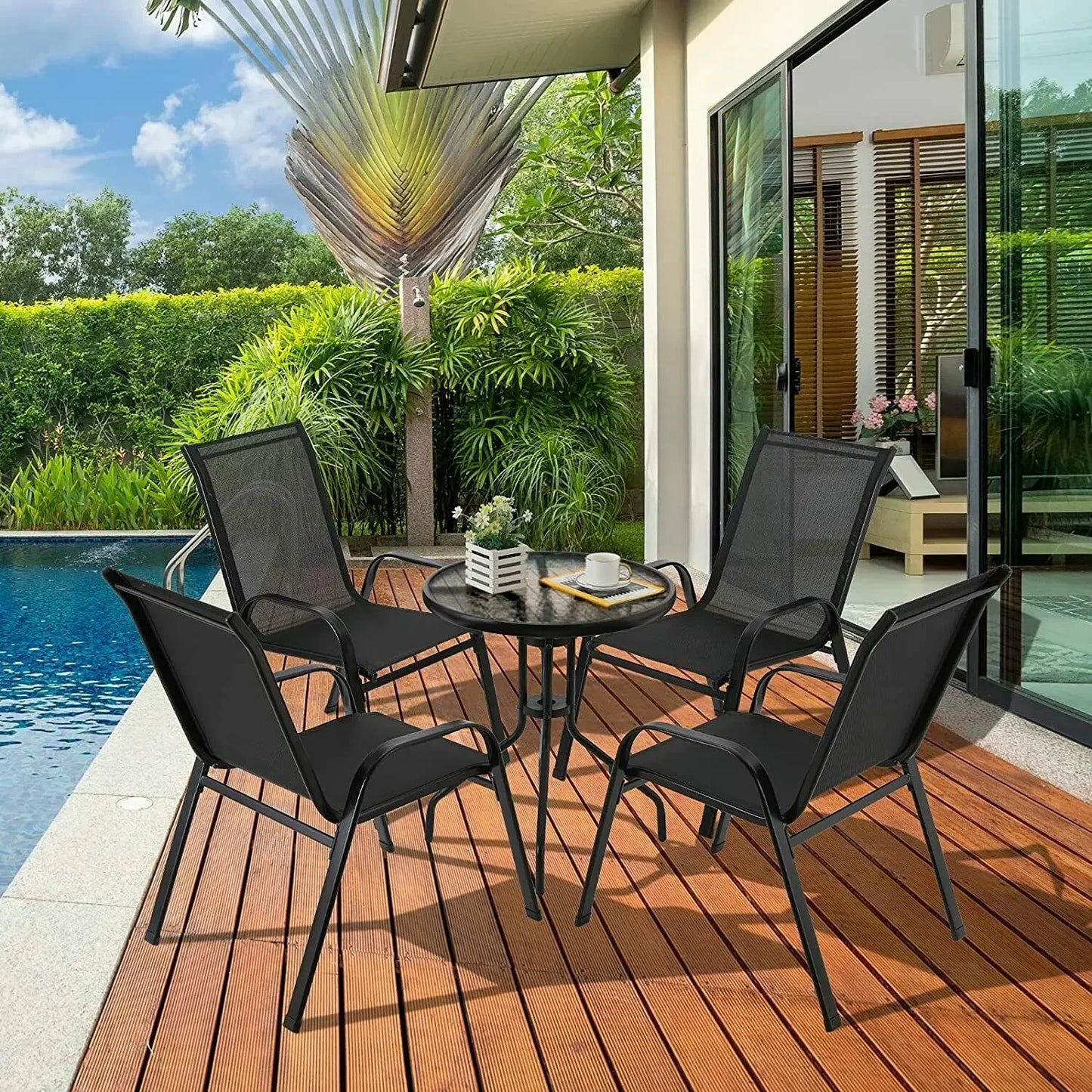 AuAg 4Piece Garden Chairs Set Iron and Teslin Fabric Outdoor Balcony Seating