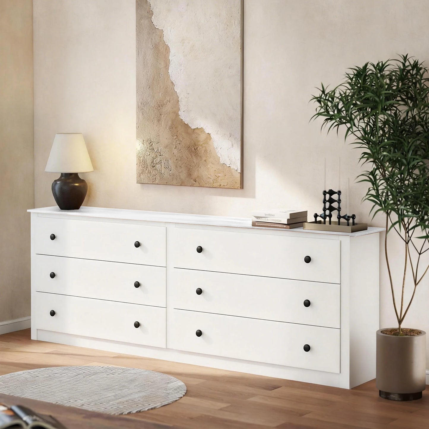 JHK Wood Dresser Cabinet Six Drawers Living Room Storage
