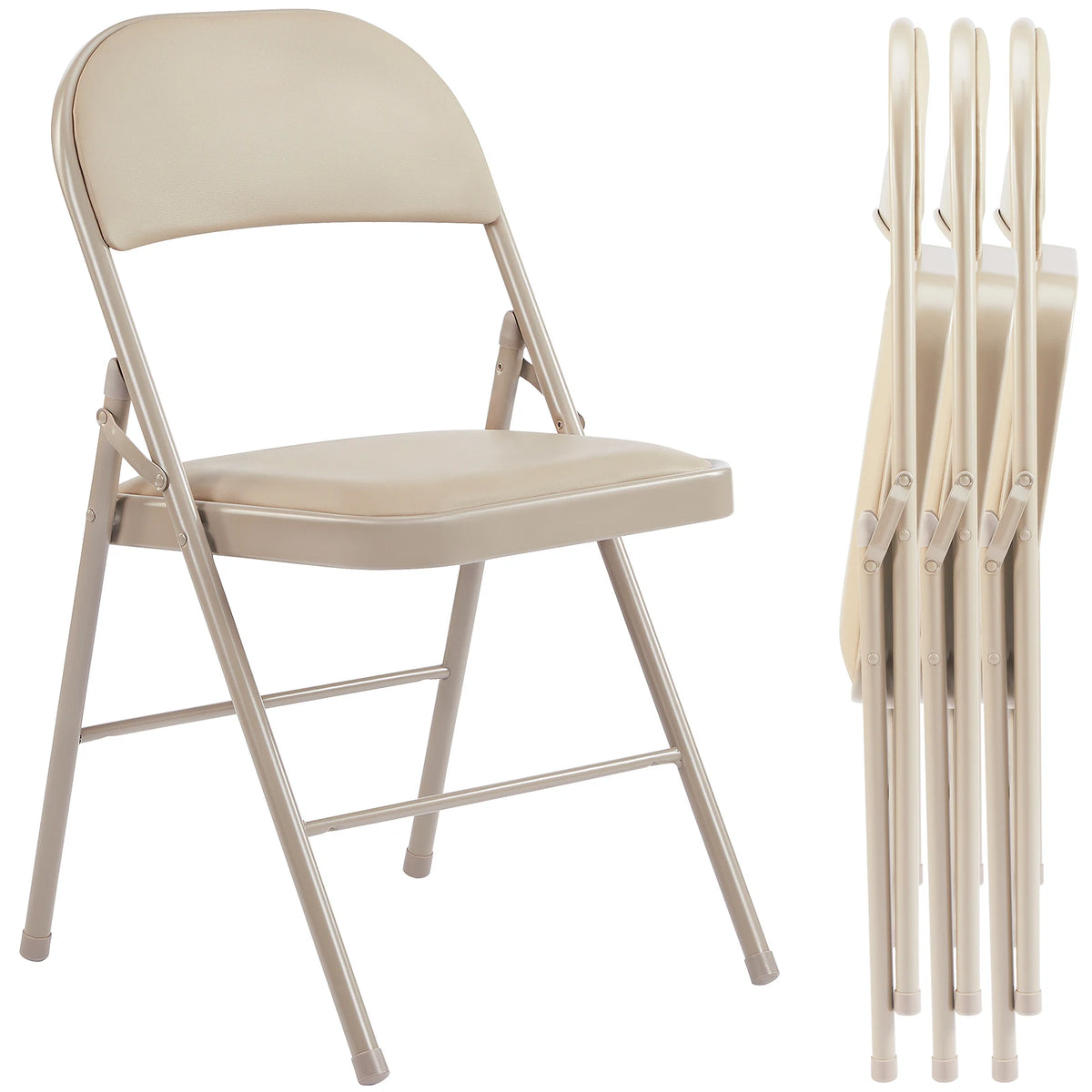 JHK Padded Folding Chair With Faux Leather Upholstery For Home