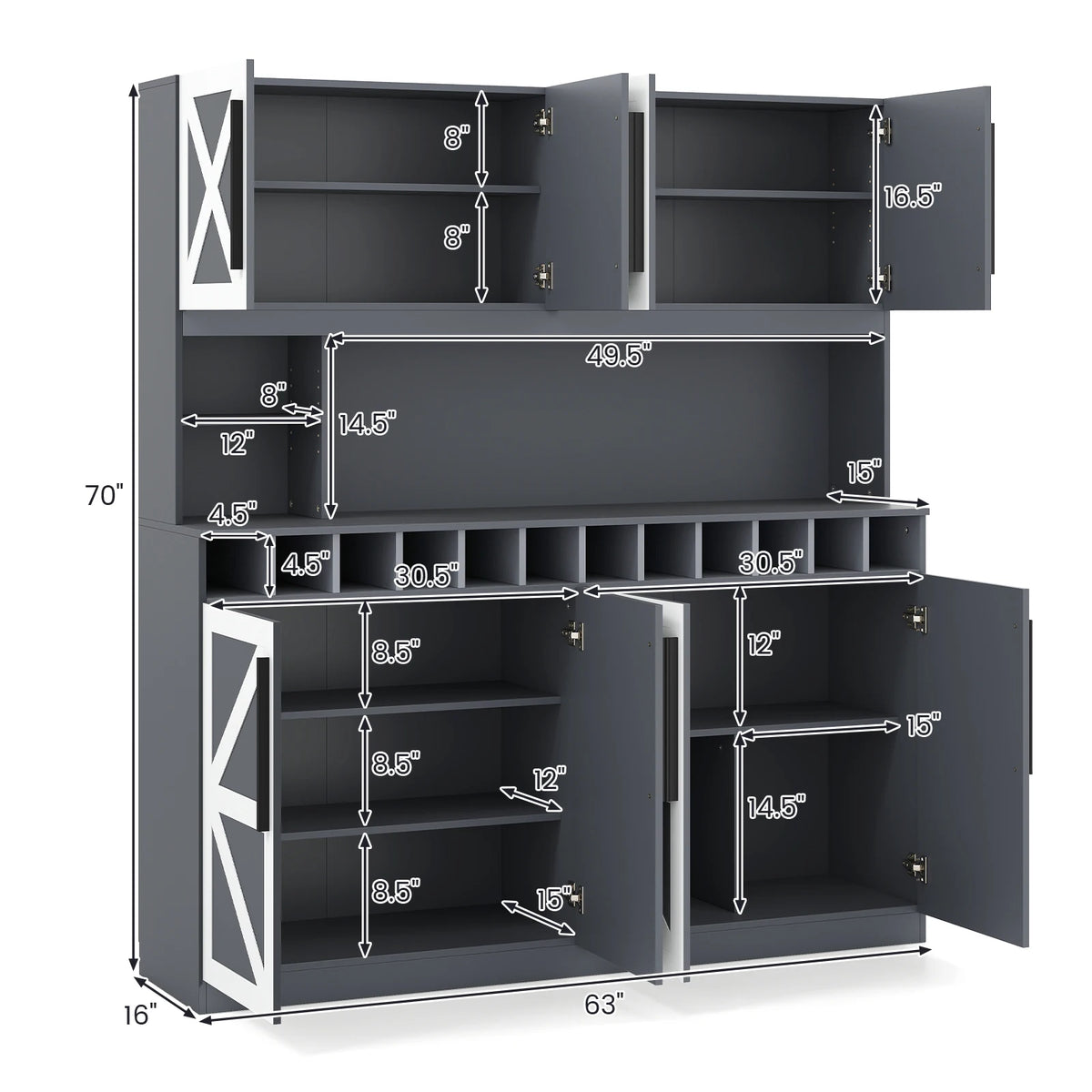 Homasis Freestanding Kitchen Buffet Hutch With Storage Cabinets