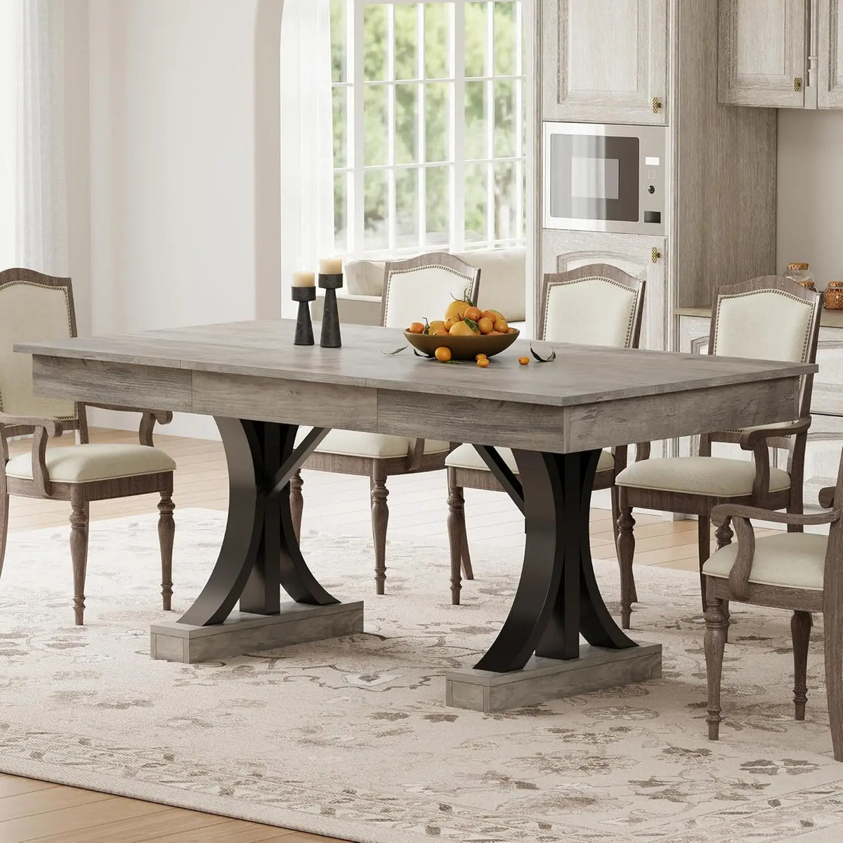HiMiss Industrial Rectangular Dining Table With Two Drawers