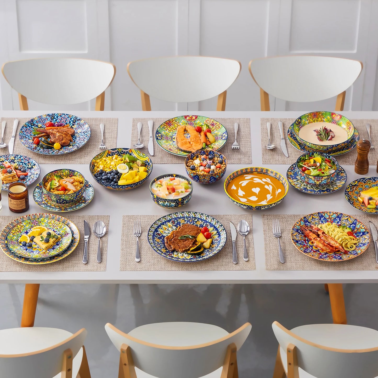 MALACASA Bohemian Style Porcelain Dinnerware Set For Everyday Dining