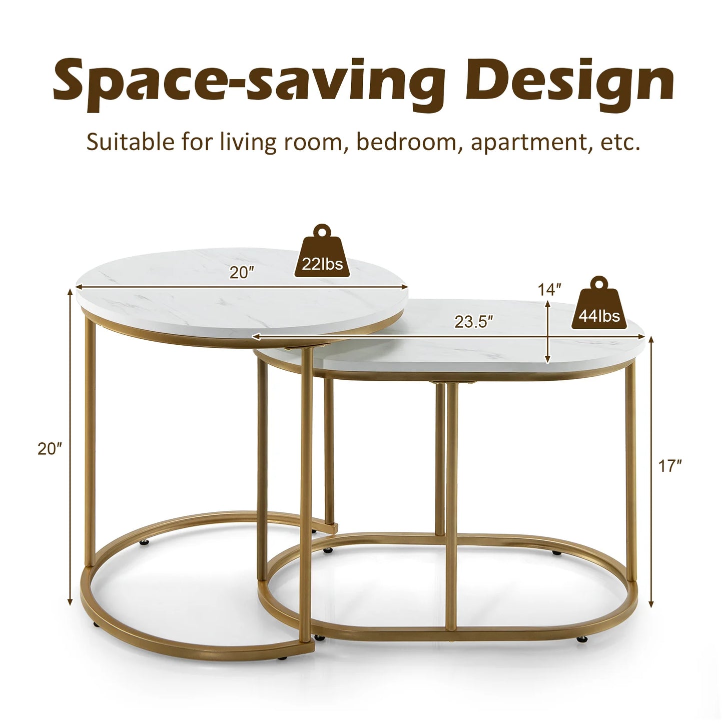 HOMASIS Nesting Marble Coffee Tables Modern Living Room Set
