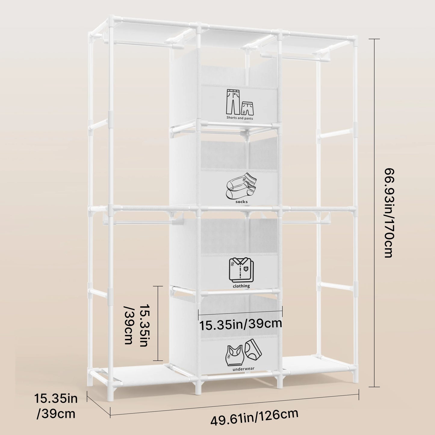 Heavy Duty Freestanding Metal Wardrobe Closet Storage Rack With Drawers