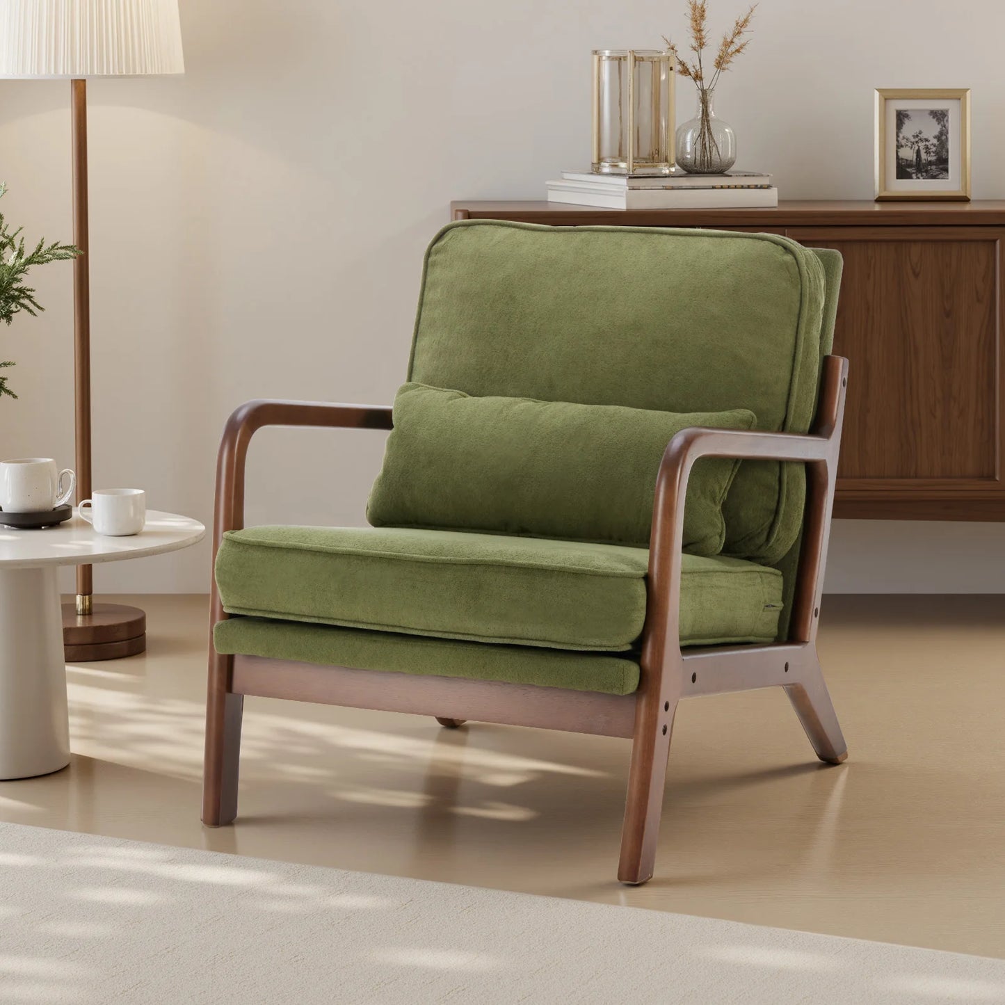 JHK Mid Century Modern Wooden Accent Chair With Comfort Cushion
