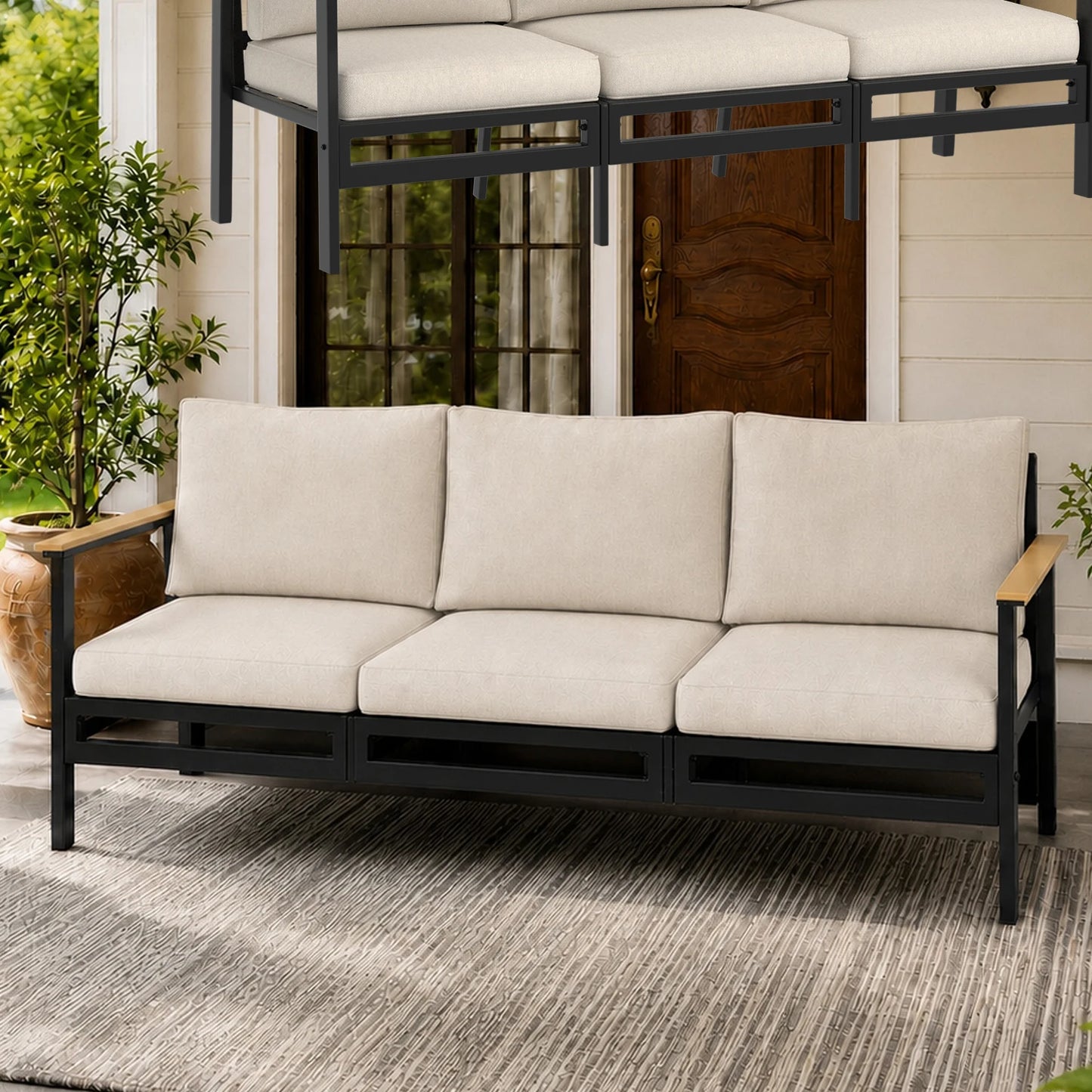 Avenvista Outdoor Patio Furniture Set Metal Sofa With Armrests