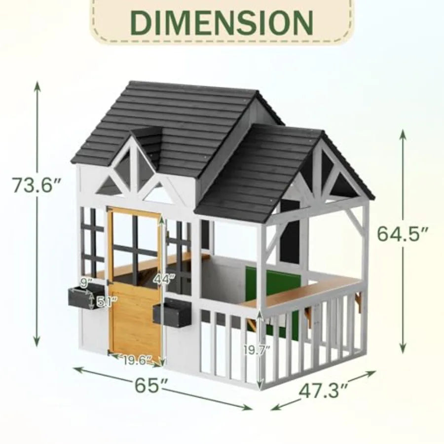 MDNG Outdoor Wooden Playhouse With Kitchen And Blackboard For Kids