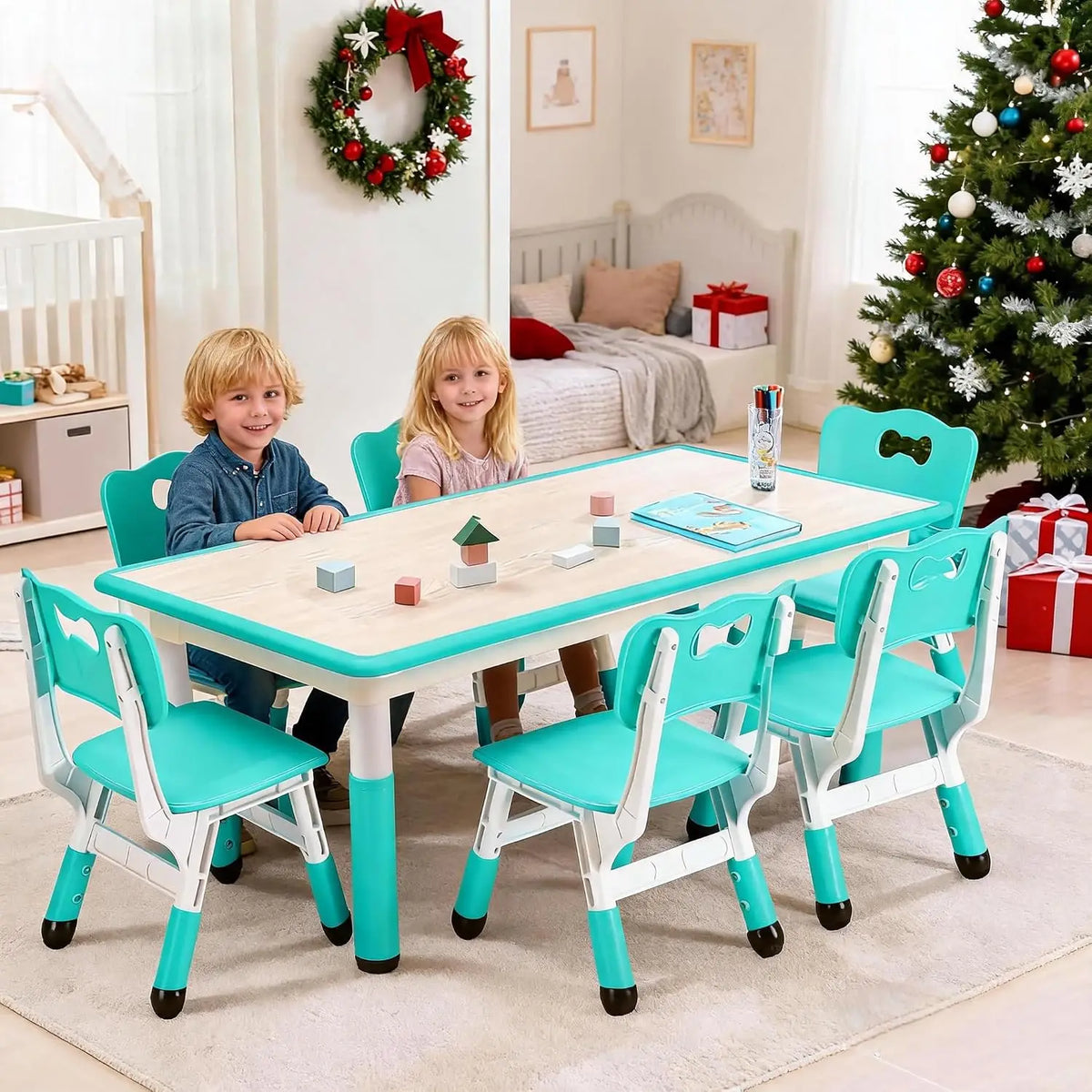 Garvee Kids Activity Table And Six Chair Set With Storage