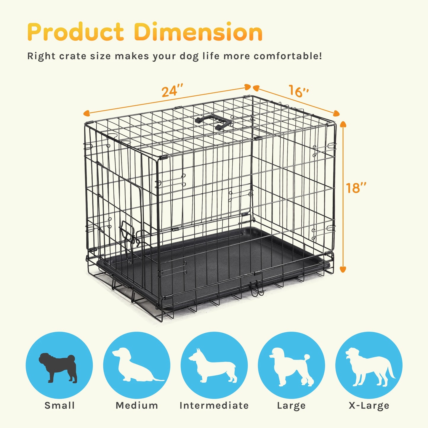 Jhk Folding Metal Wire Dog Kennel With Leak Proof Tray