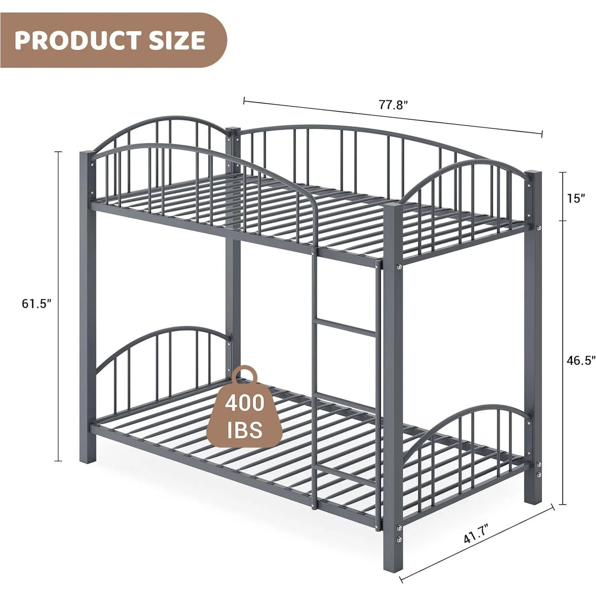 HiMISS Metal Bunk Bed Frame With Safety Ladder And Guardrails