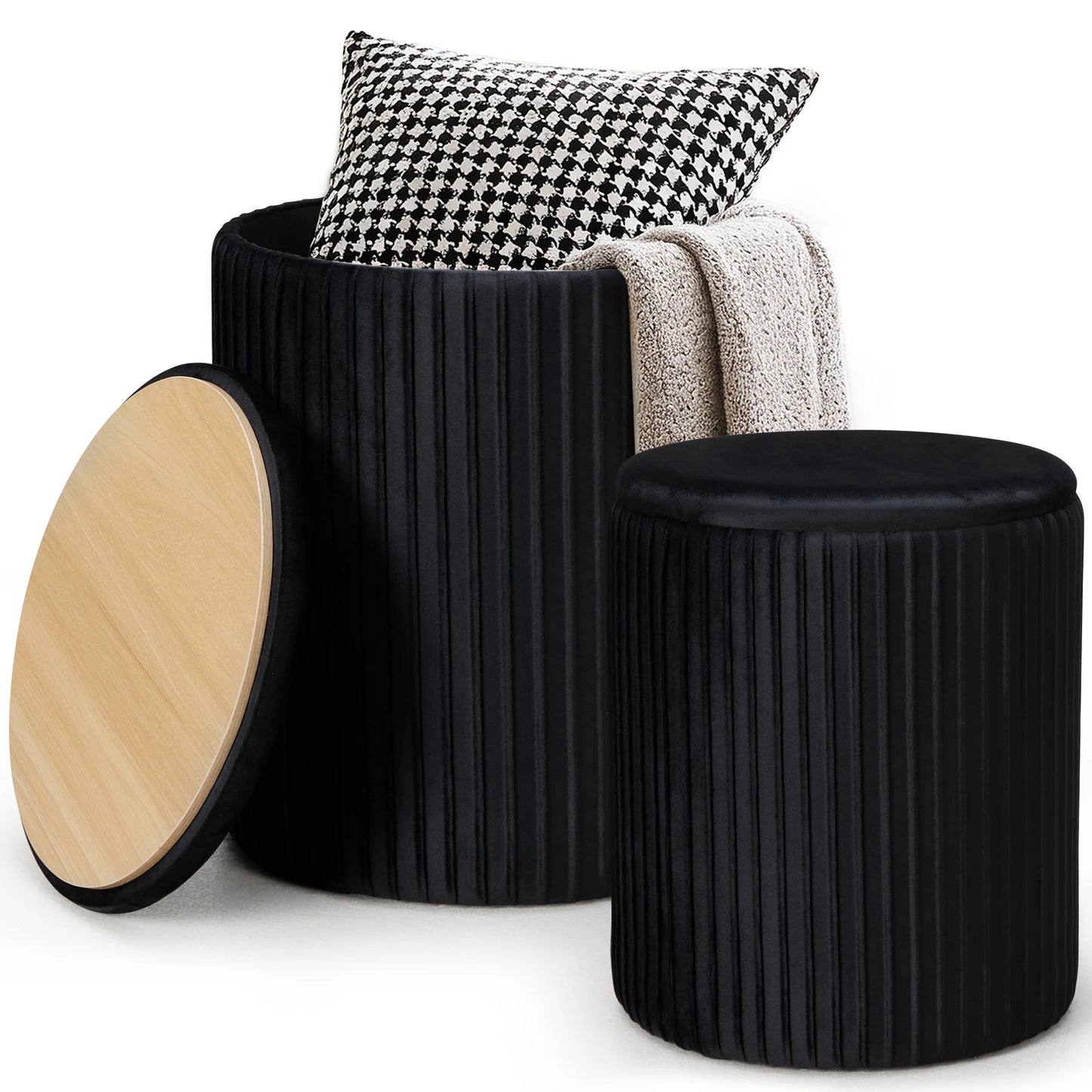 JHK Round Storage Ottoman With Hidden Footstool Toy Box