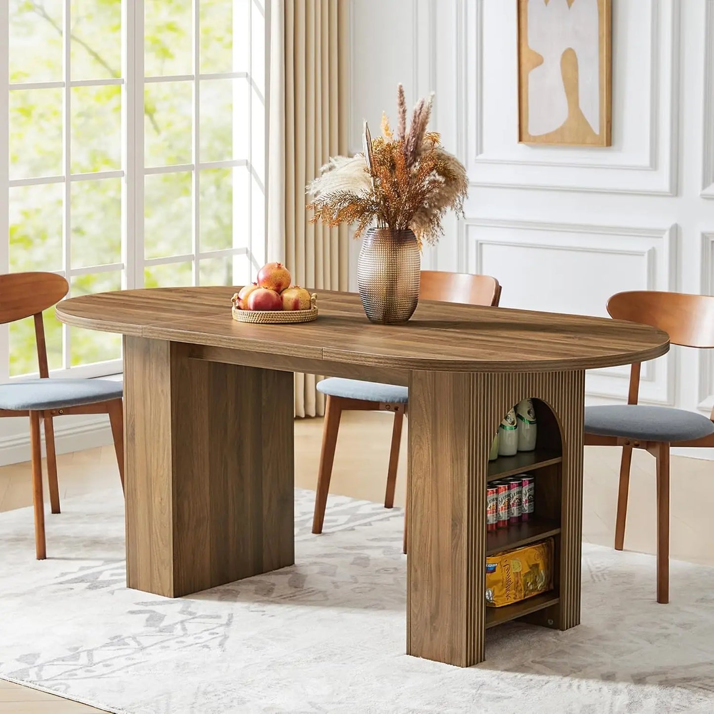 Extendable Dining Table With Fluted Base Modern Oval Design