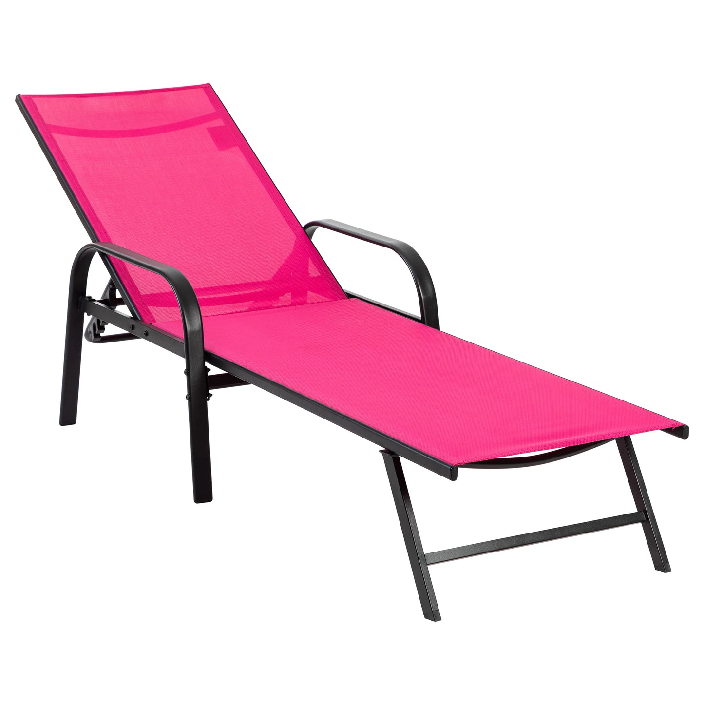 JHK Folding Portable Beach Chair With Armrests Metal Frame Outdoor Lounge