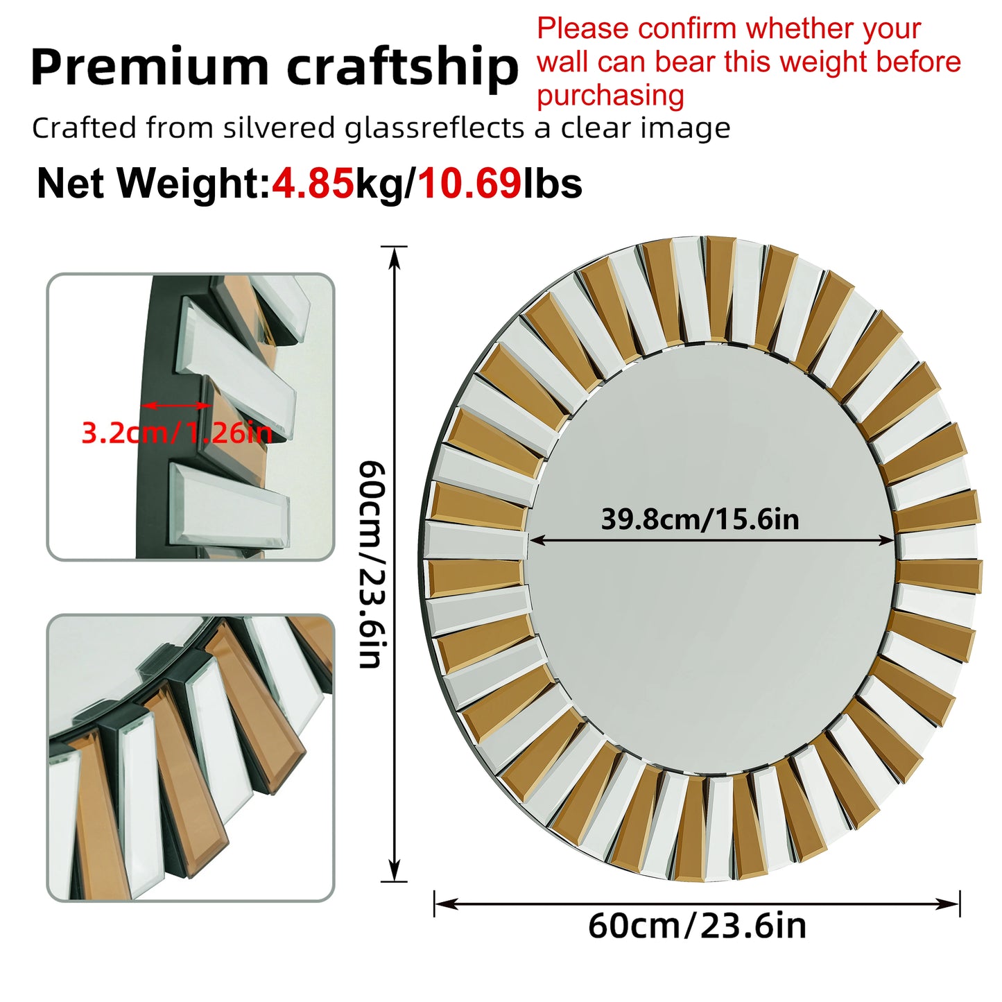 Decorative Round Starburst Wall Mirror Modern Art Glass Design