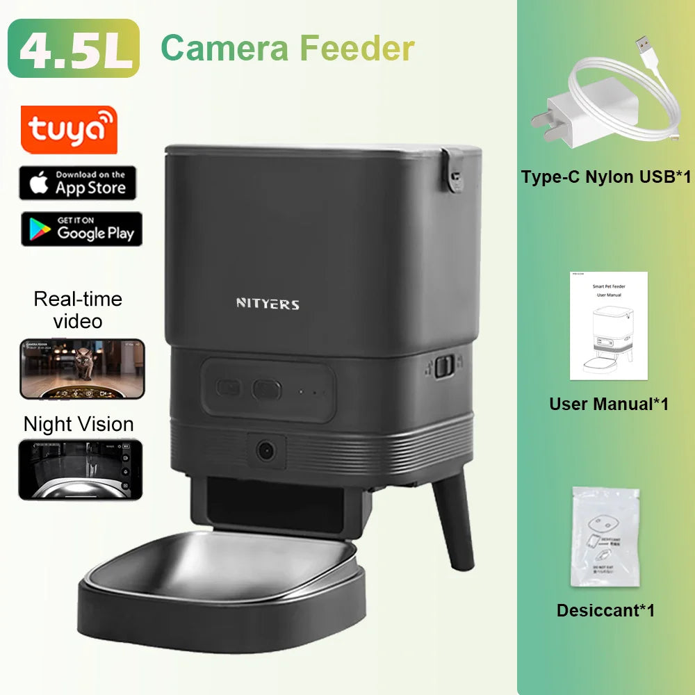 Nityers Cat Feeder Stainless Steel Bowl Voice Recorder Portion Control