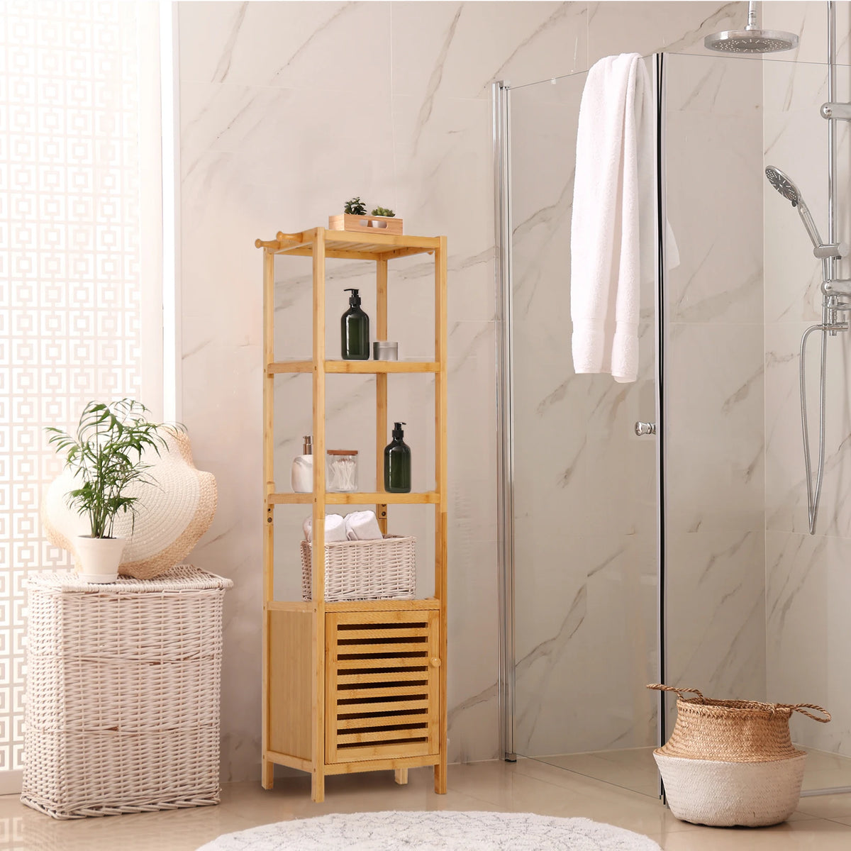Bamboo Bathroom Storage Cabinet Freestanding Floor Corner Rack