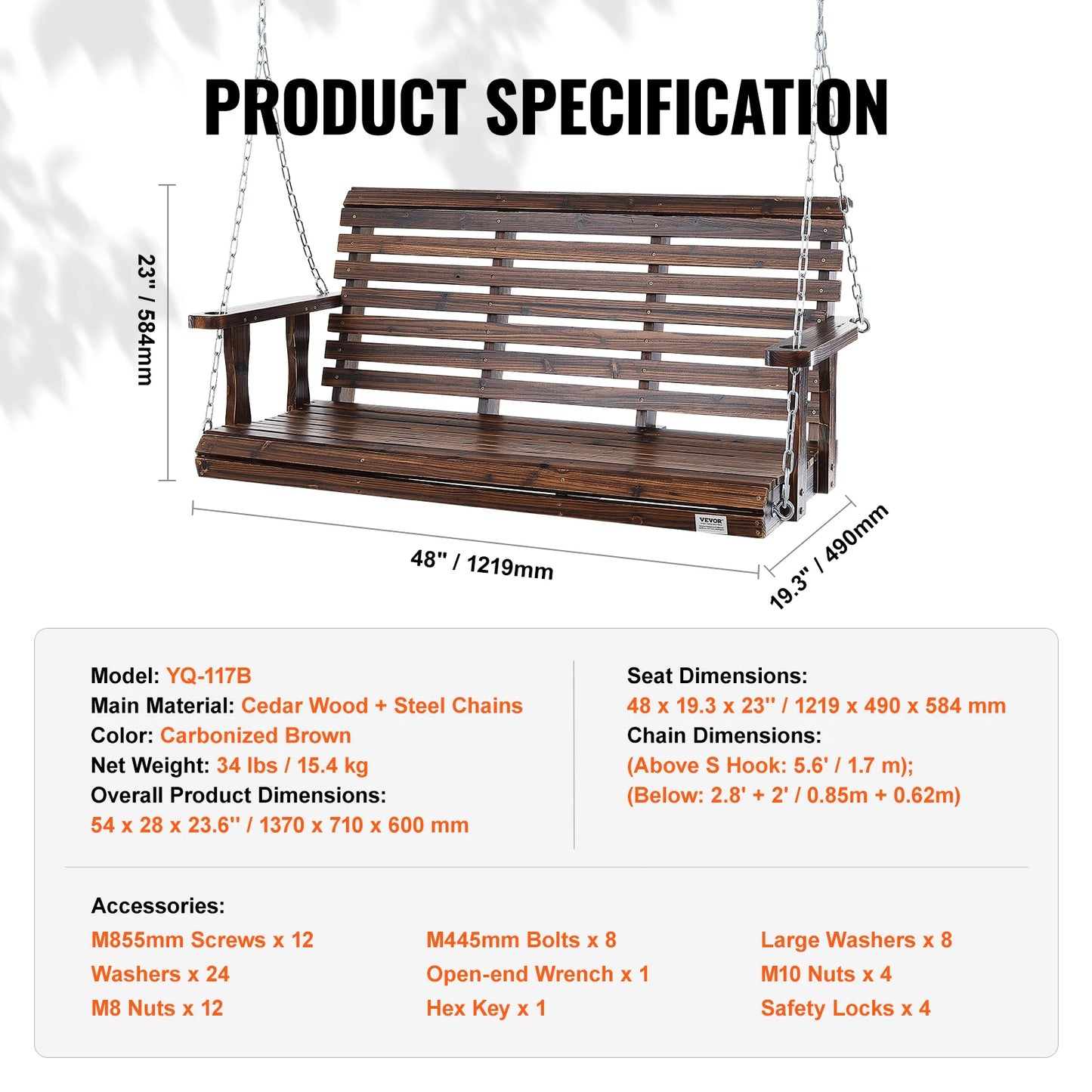 SucceBuy Cedar Wood Outdoor Porch Swing Bench For Garden