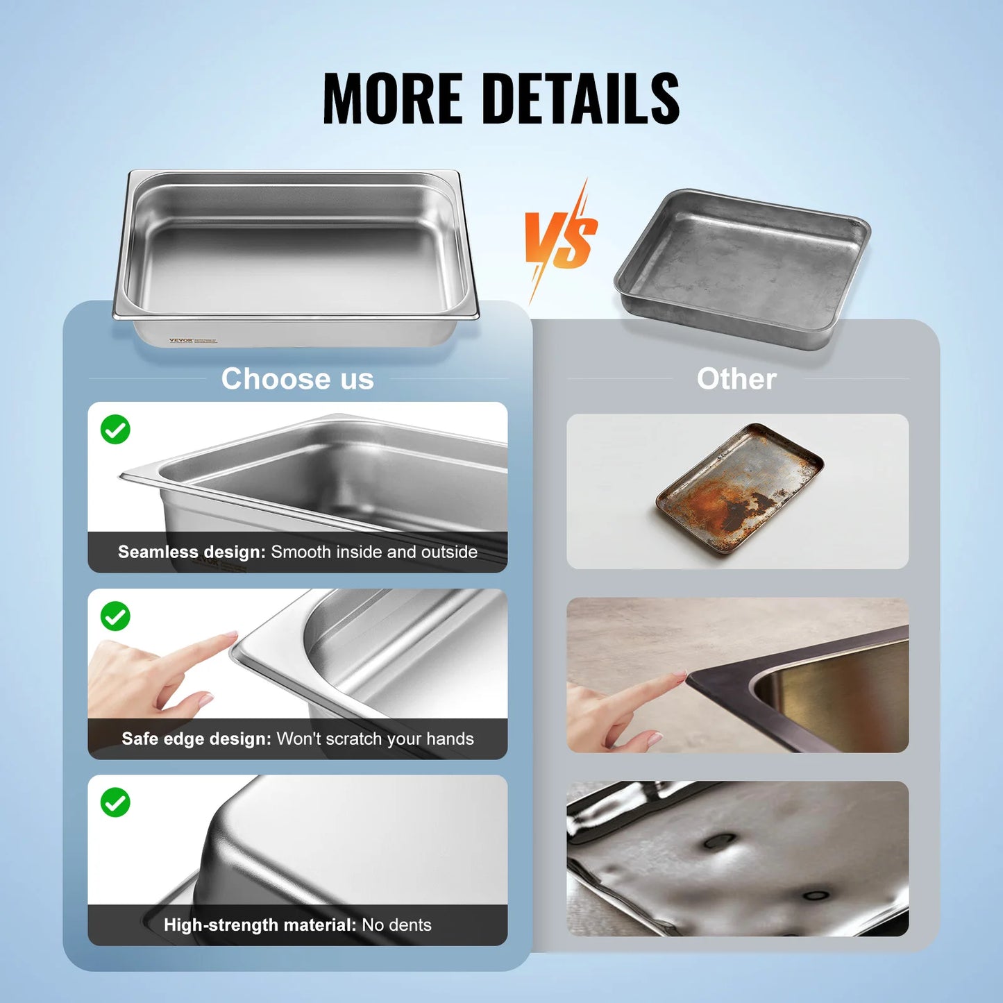 SucceBuy Commercial Stainless Steel Steam Table Pan With Lid