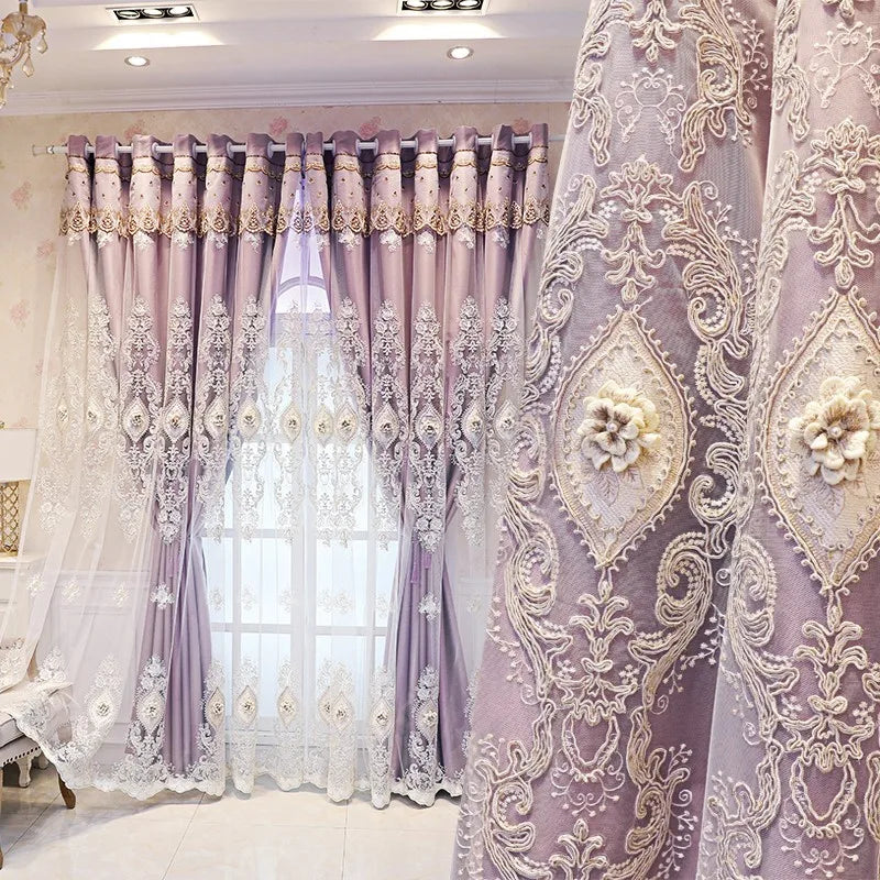 Luxury Embroidered Curtains With Dual Layer Room Darkening