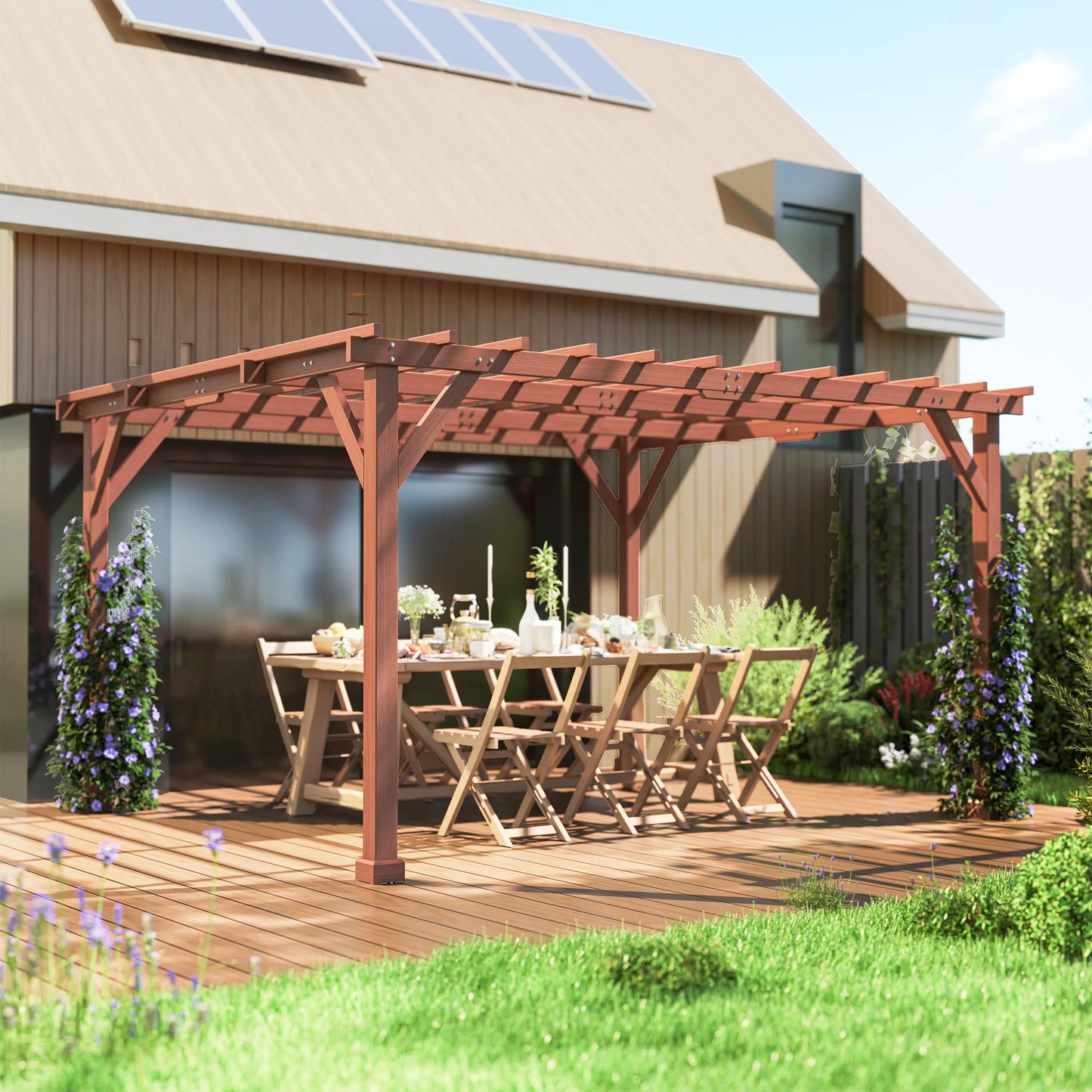 Outdoor Wood Pergola With Grape Trellis For Patio Oasis