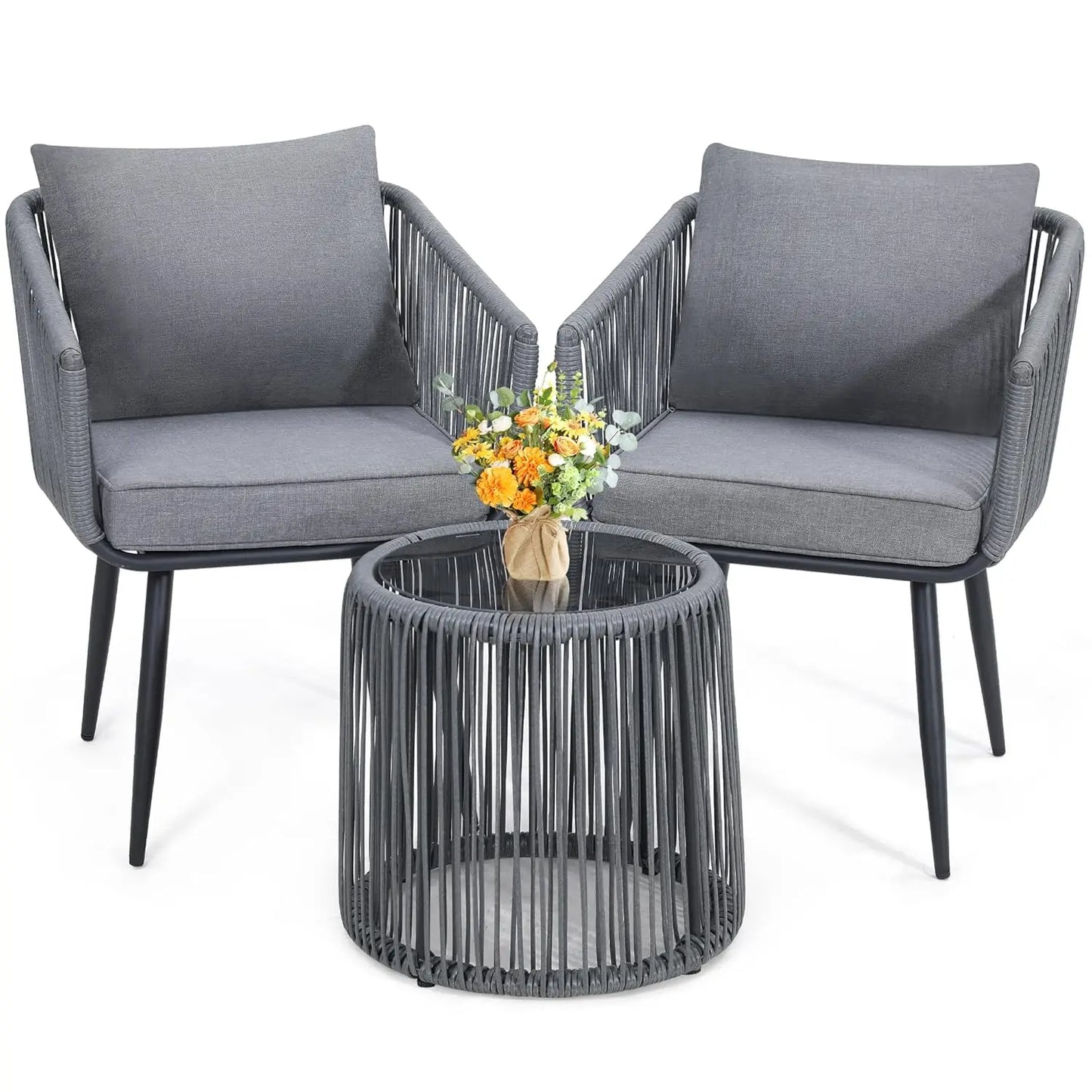 4 Piece Rattan Patio Bistro Set with Modern Style