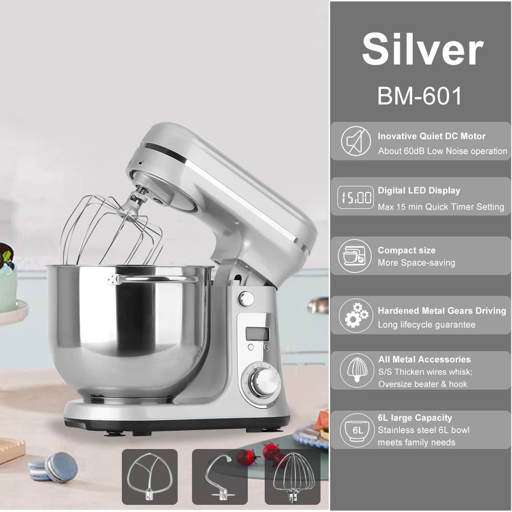 Biolomix Stand Mixer With Quiet Motor And Dough Kneading Attachments