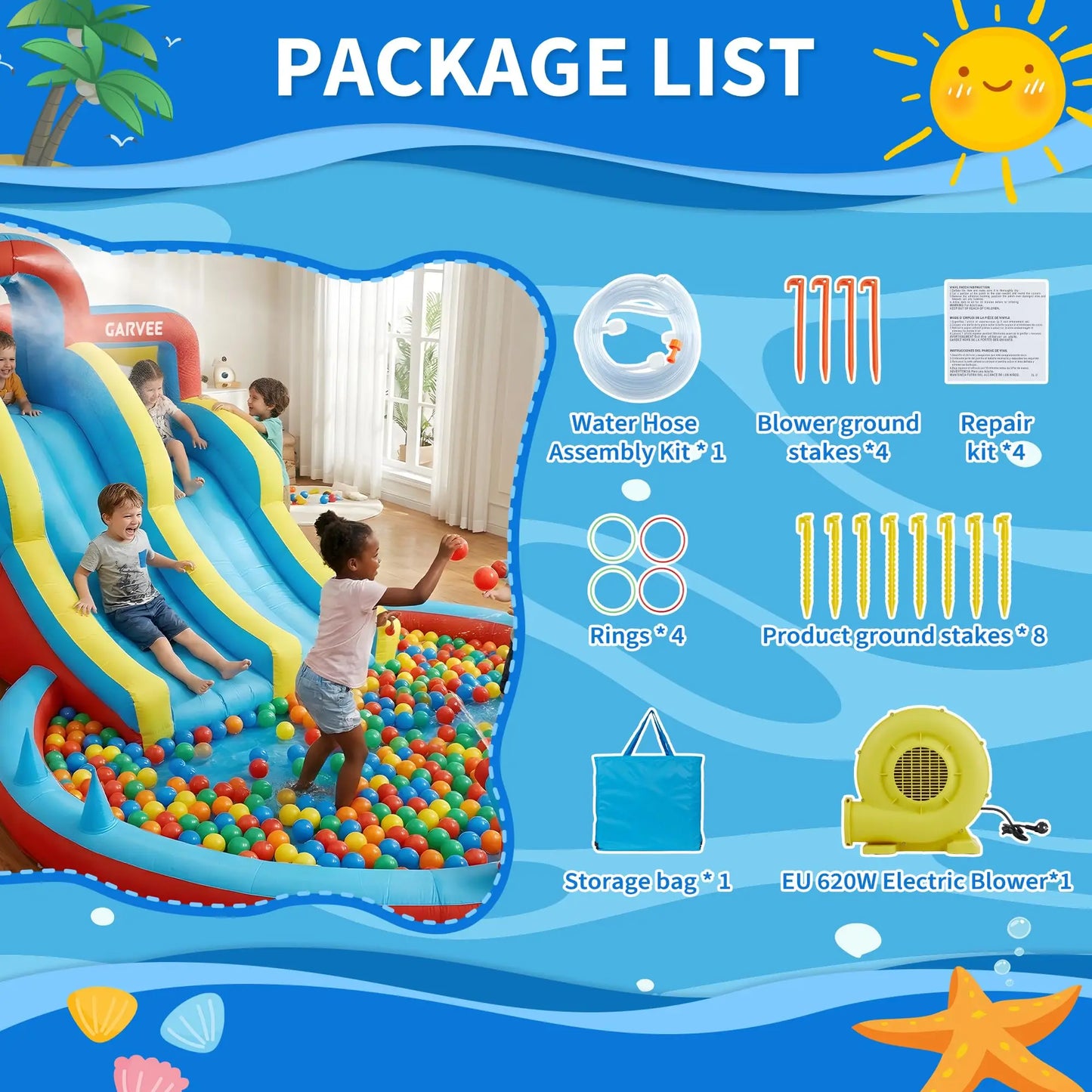 HiMISS 8 In 1 Inflatable Bounce House With Double Slides