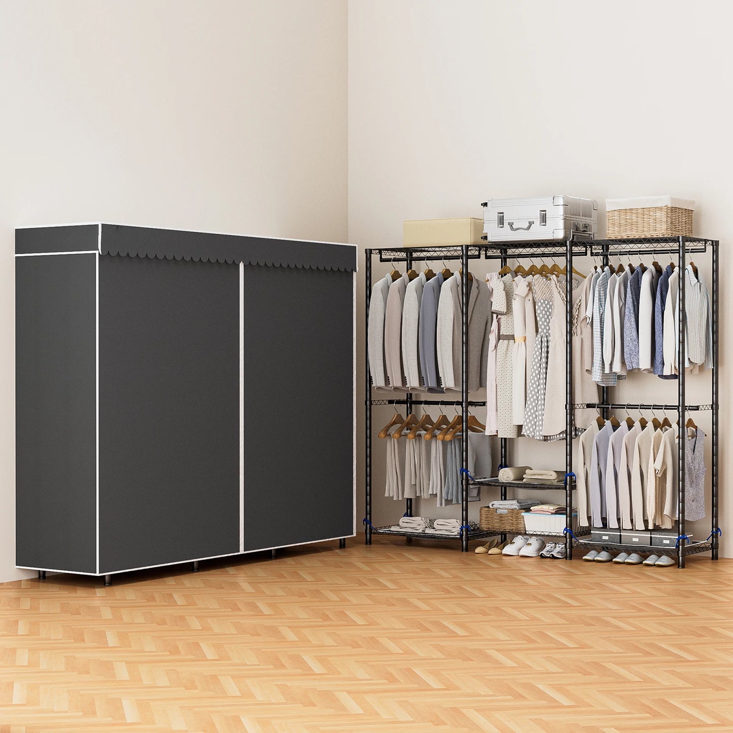 Freestanding Metal Clothes Rack Heavy Duty Portable Home Storage Organizer