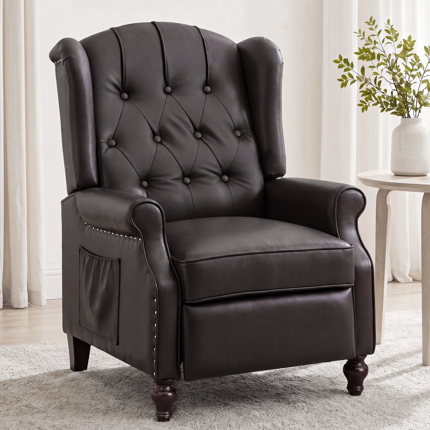 TCGBKAF Mid Century Wingback Massage Heated Recliner Chair Wooden Legs