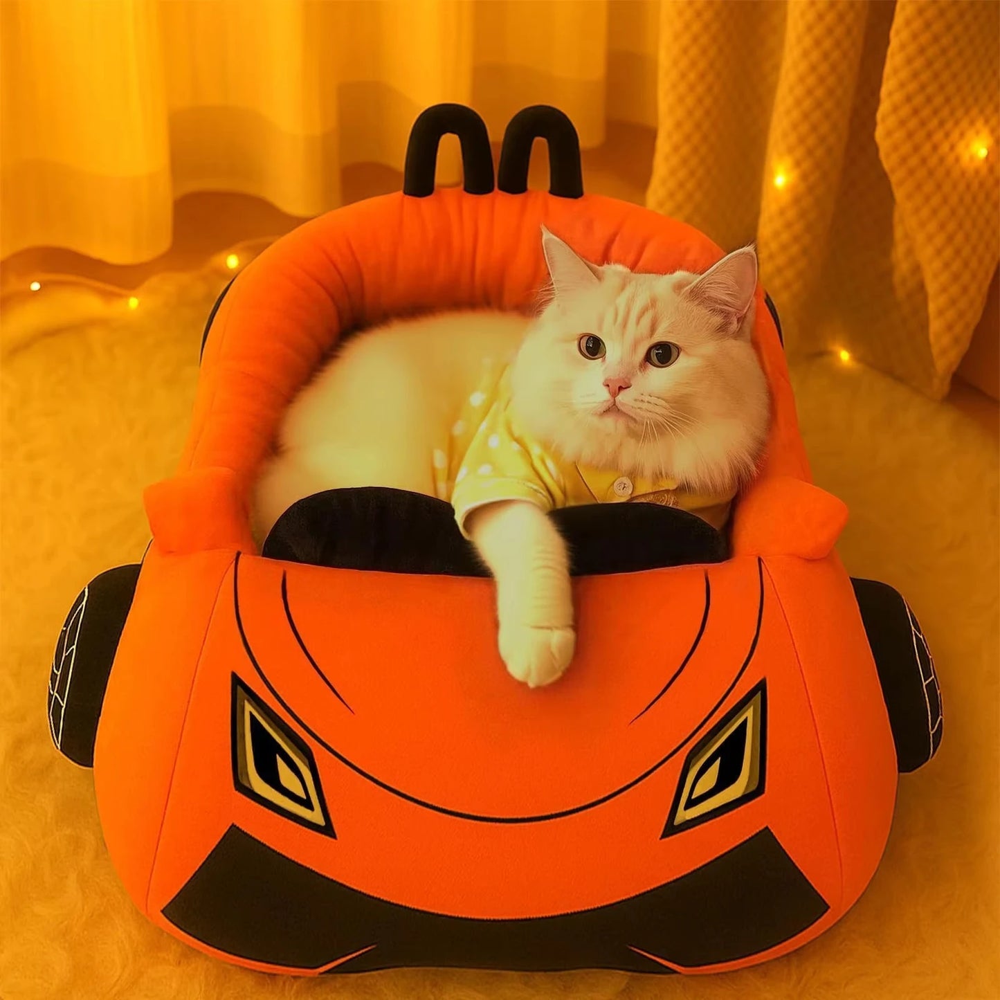 CWV Supercar Coral Fleece Cat Bed With Pillow And Washable Mat