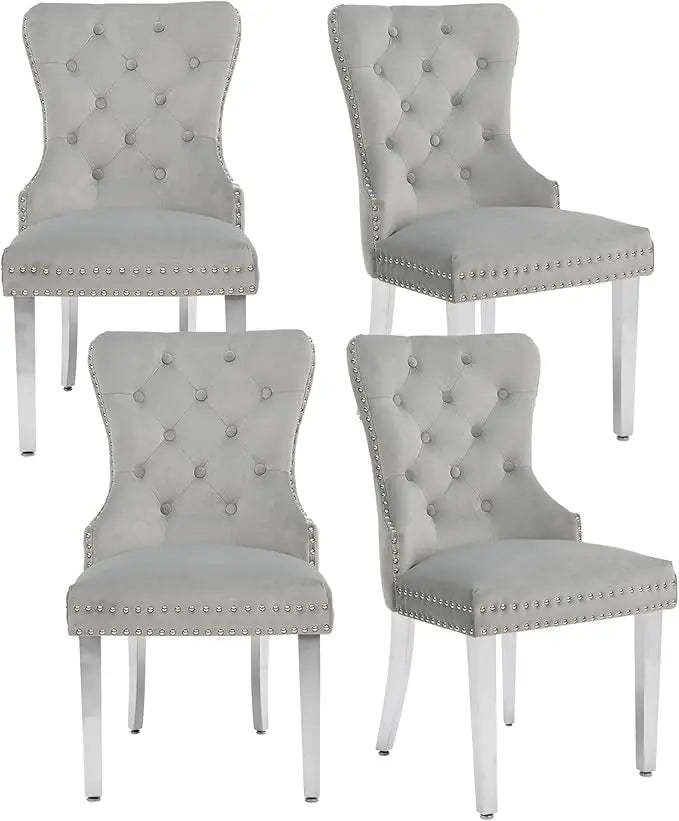 Velvet Tufted Dining Chairs With Stainless Steel Legs