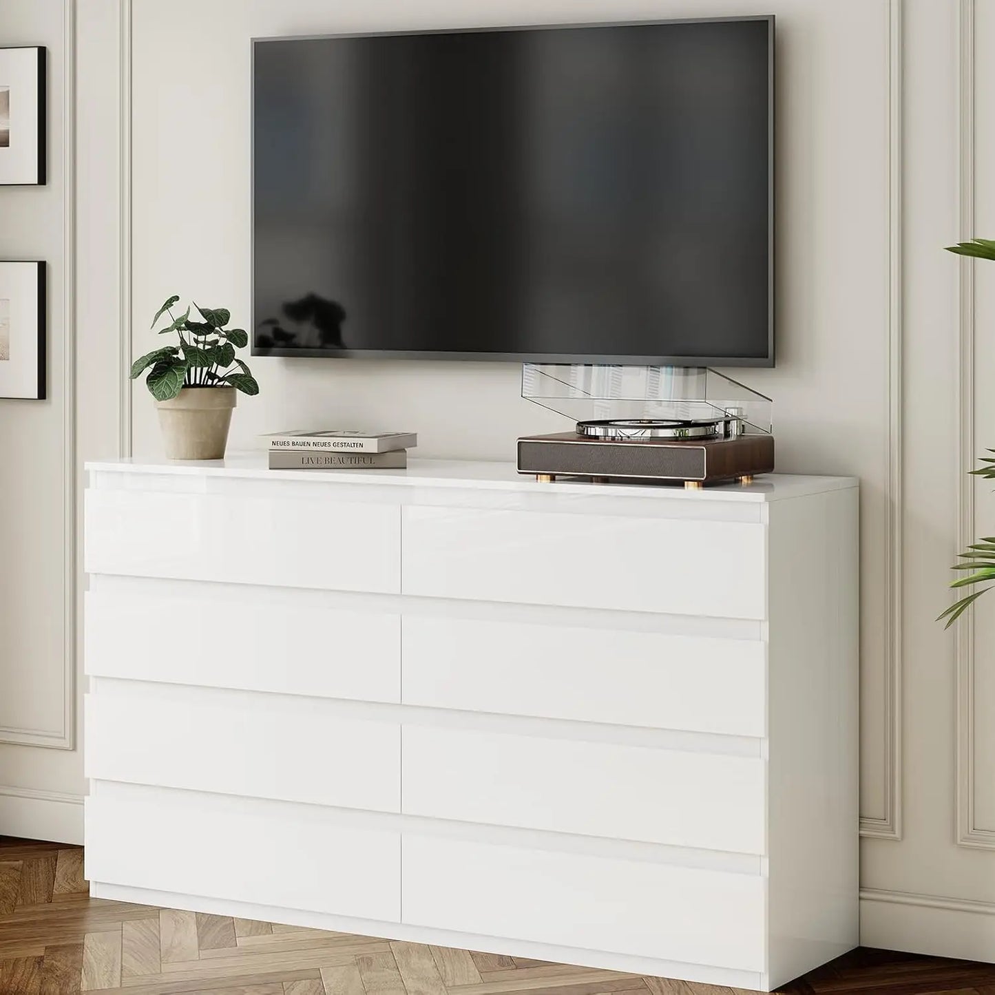 Wood Dresser With Eight Drawers Modern Lacquered Bedroom Chest
