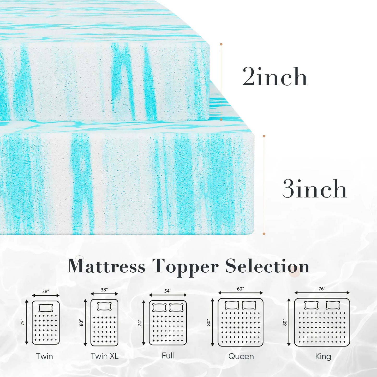 JHK Gel Memory Foam Mattress Topper Cooling Breathable Comfort
