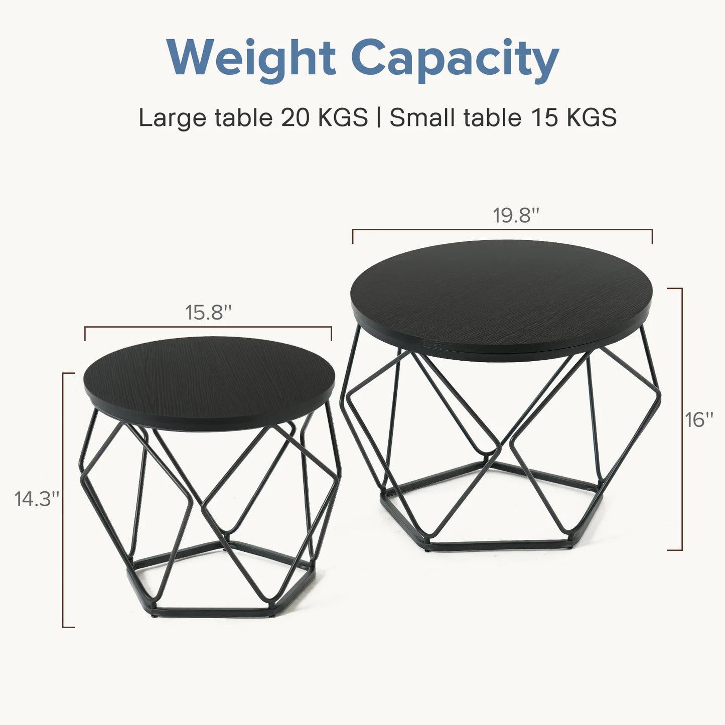 JHK Round Geometric Coffee Tables Set With Hidden Storage